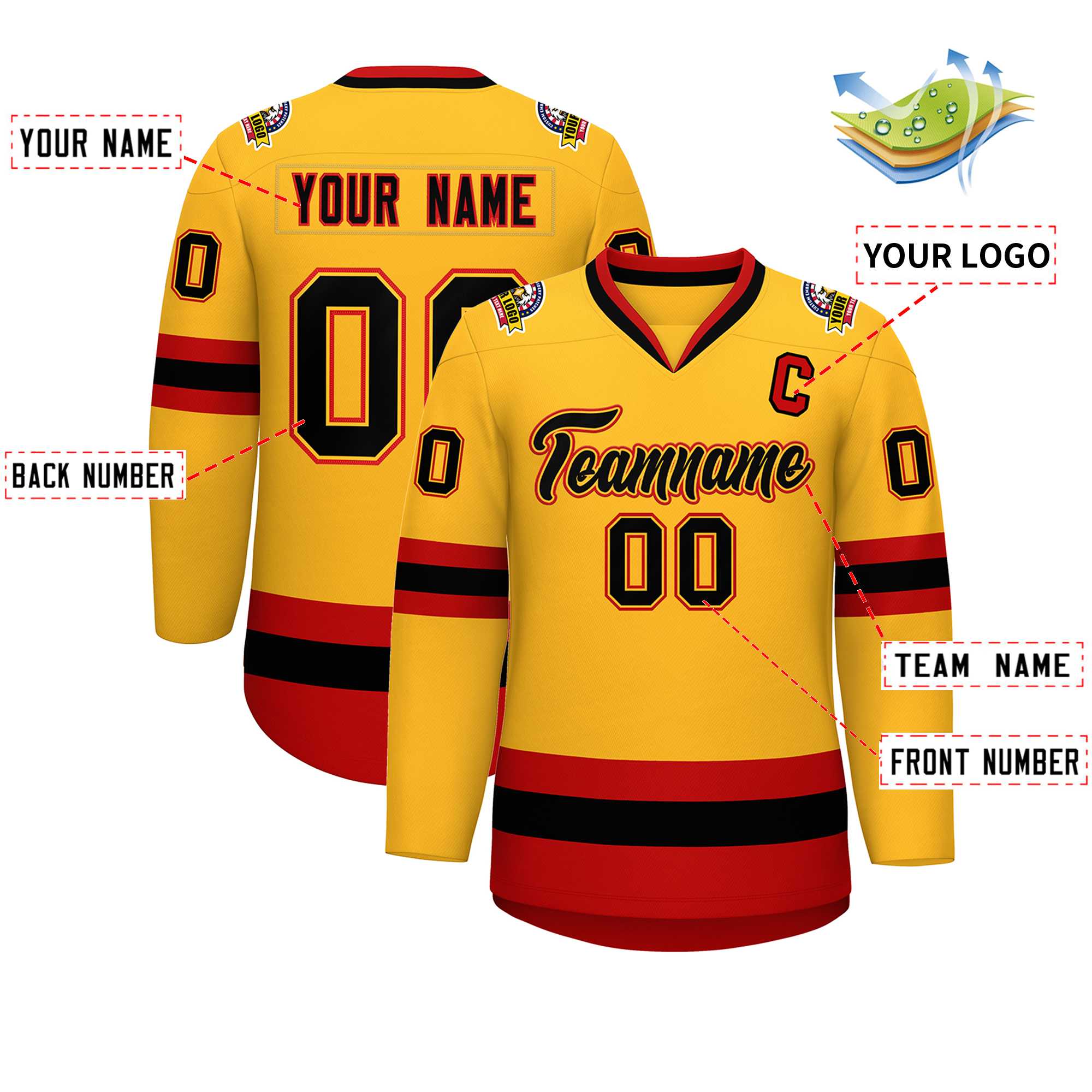 Custom Gold Black Gold-Red Classic Style Hockey Jersey | KXKSHOP