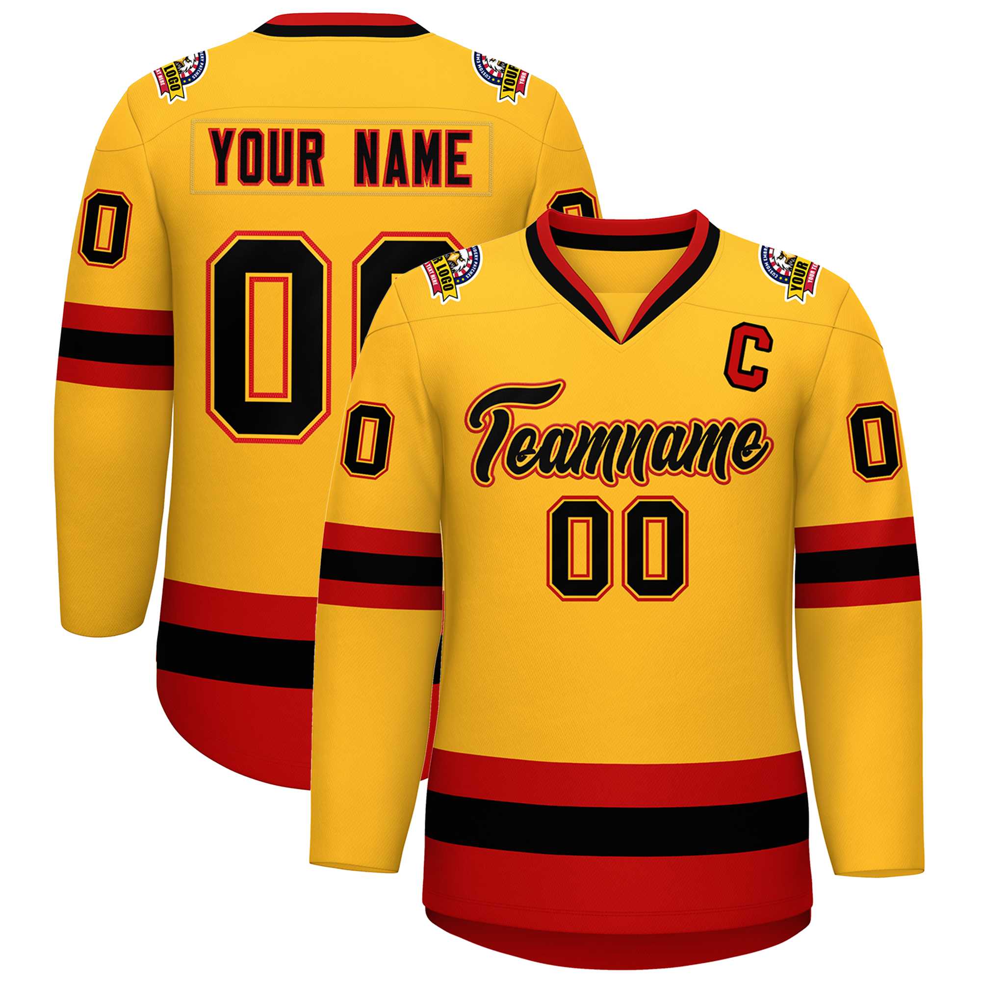Custom Gold Black Gold-Red Classic Style Hockey Jersey | KXKSHOP