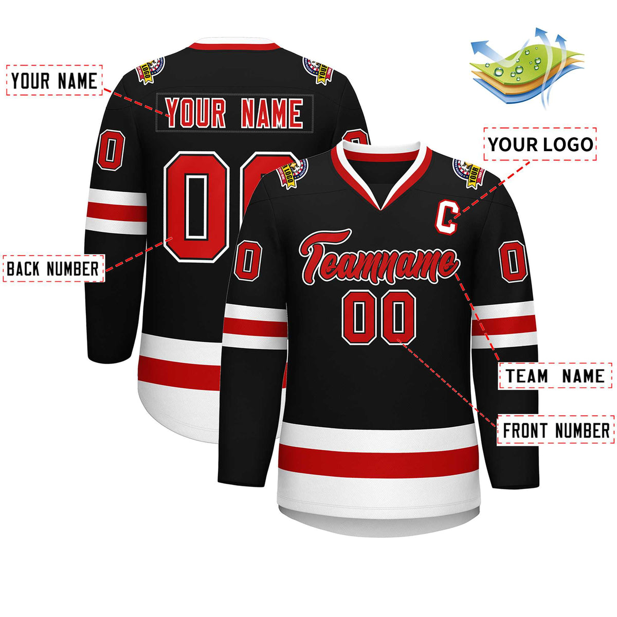 Custom Black Red Black-White Classic Style Hockey Jersey | KXKSHOP