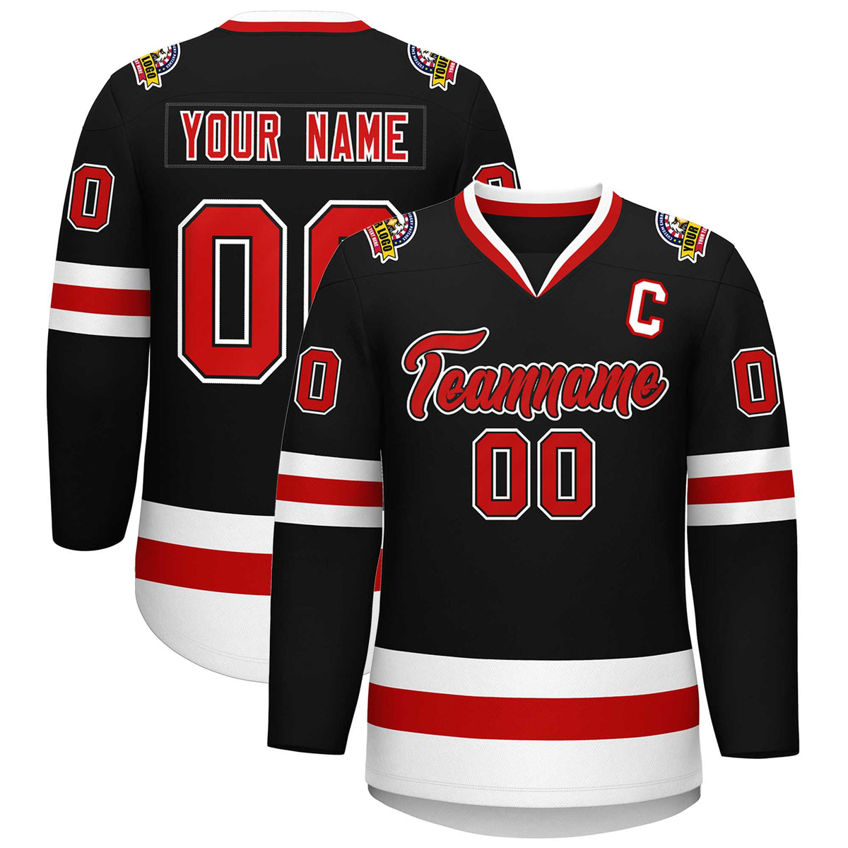 Custom Black Red Black-White Classic Style Hockey Jersey | KXKSHOP