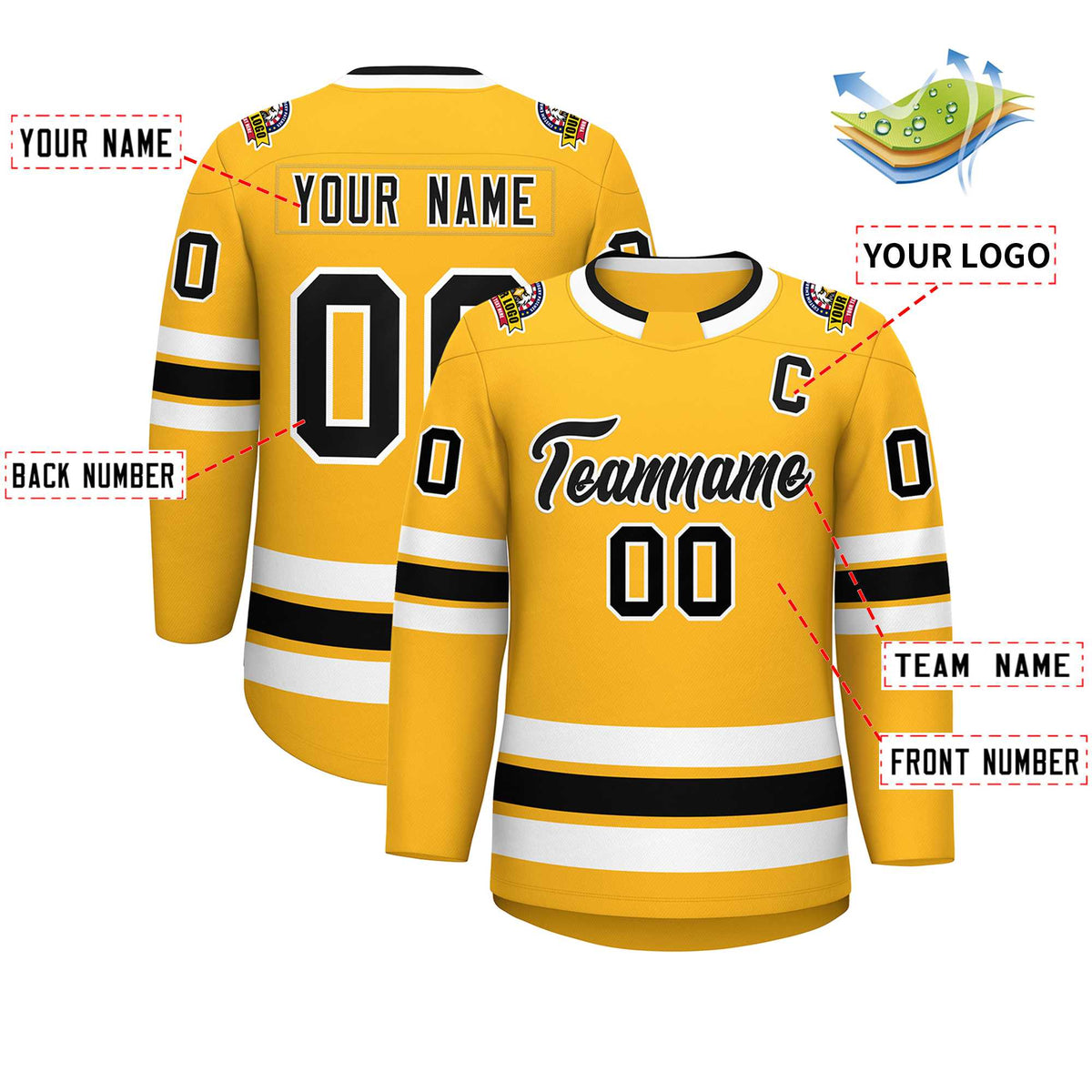 Custom Gold Black-White Classic Style Hockey Jersey | KXKSHOP