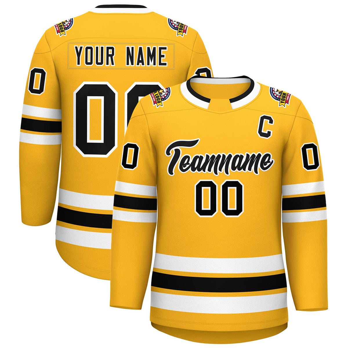 Custom Gold Black-White Classic Style Hockey Jersey | KXKSHOP