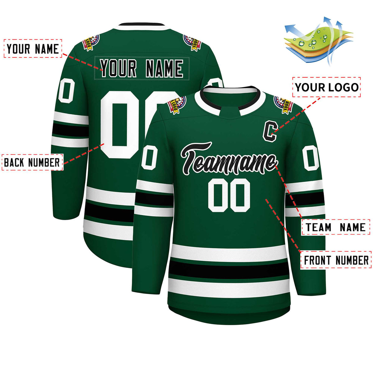 Custom Green Black-White Classic Style Hockey Jersey | KXKSHOP