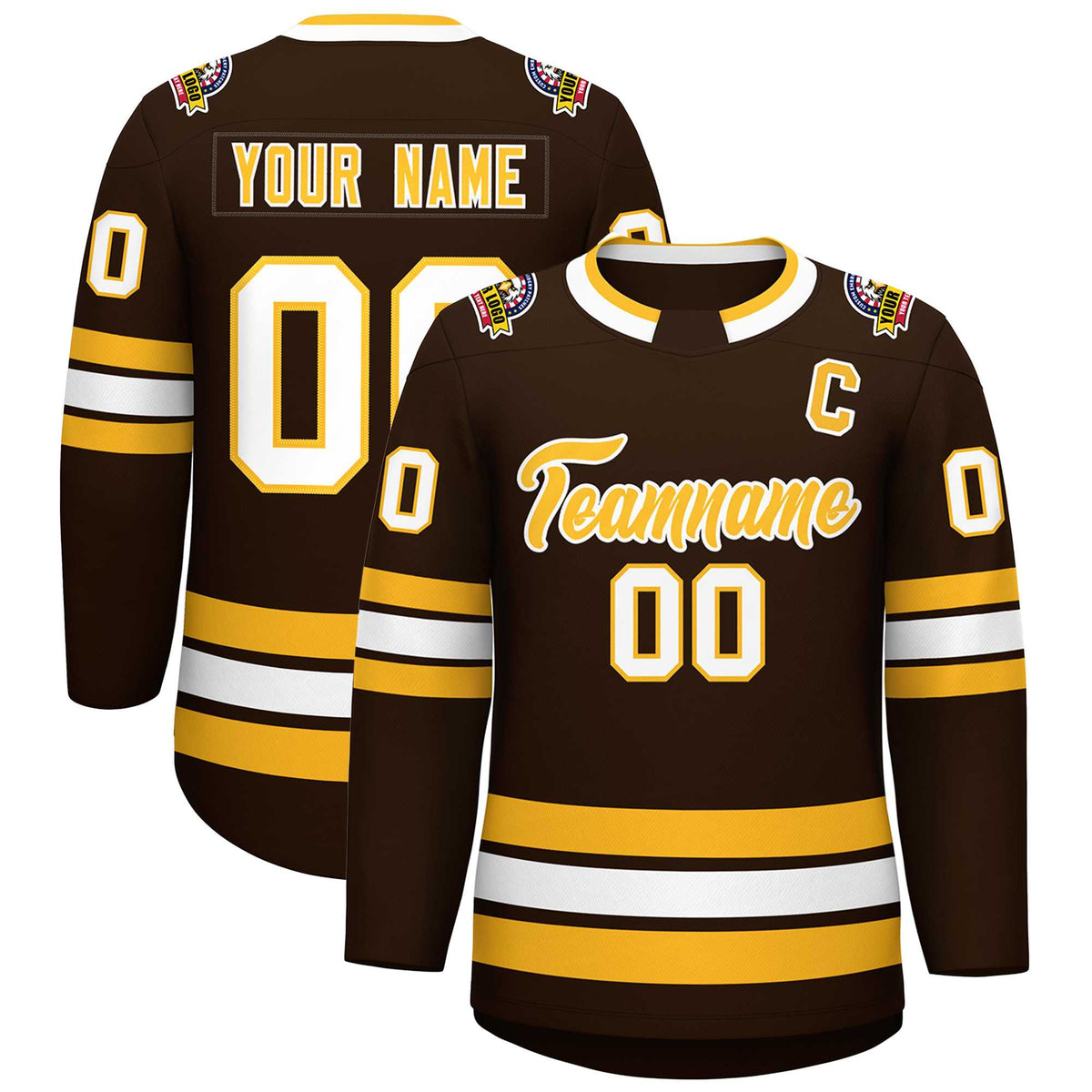 Custom Brown Gold-White Classic Style Hockey Jersey | KXKSHOP