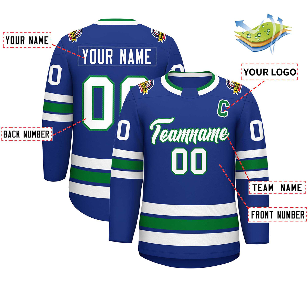Custom Royal White-Kelly Green Classic Style Hockey Jersey | KXKSHOP