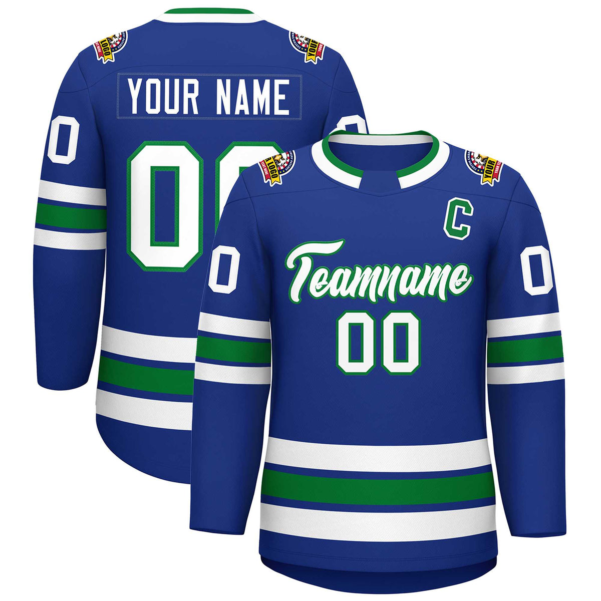 Custom Royal White-Kelly Green Classic Style Hockey Jersey | KXKSHOP