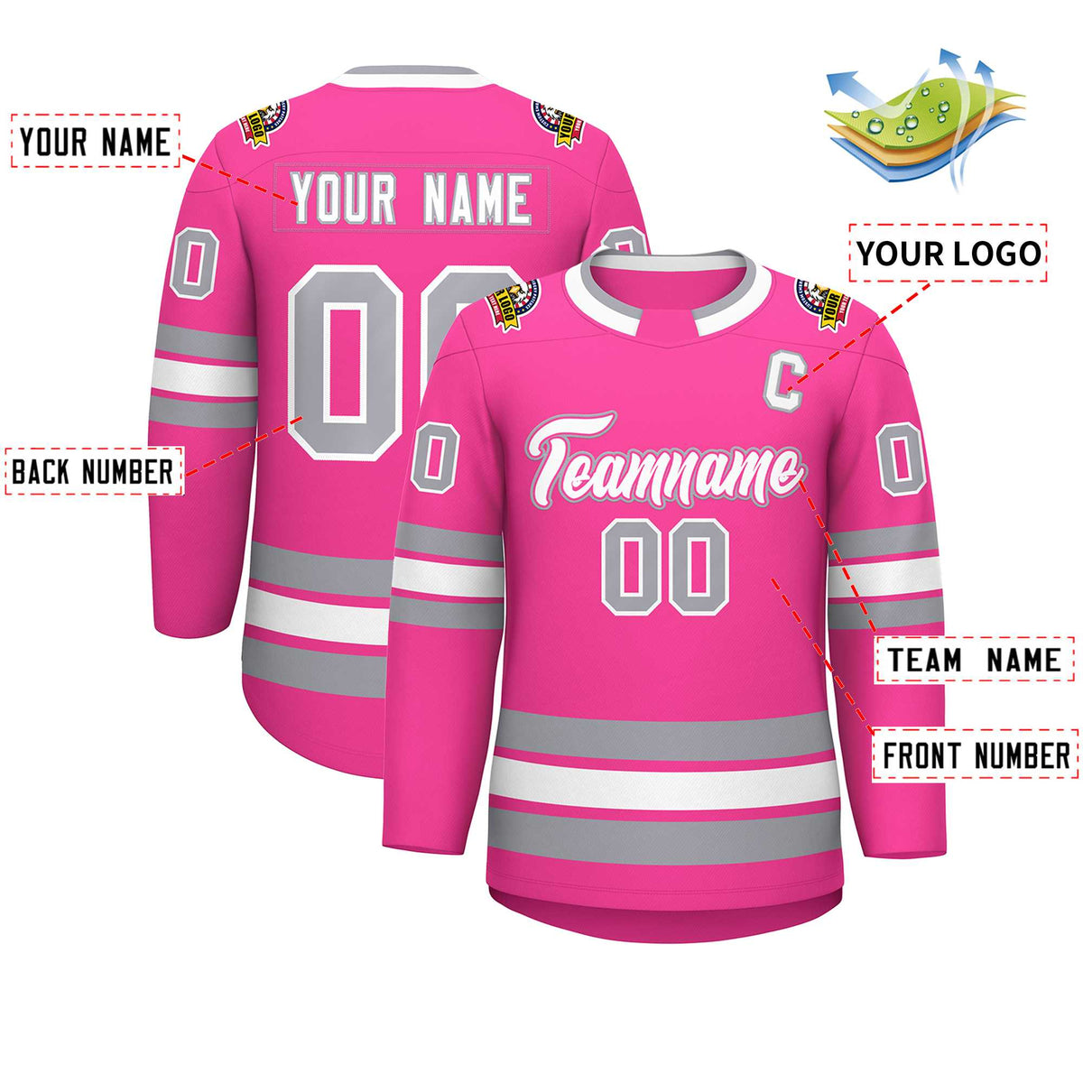 Custom Pink White Pink-Gray Classic Style Hockey Jersey | KXKSHOP