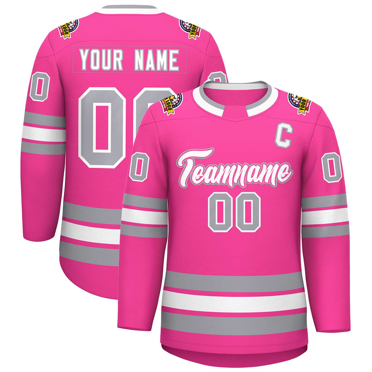 Custom Pink White Pink-Gray Classic Style Hockey Jersey | KXKSHOP