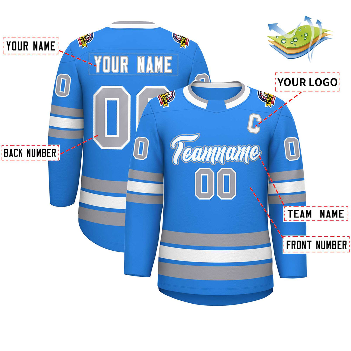 Custom Powder Blue White Powder Blue-Gray Classic Style Hockey Jersey | KXKSHOP
