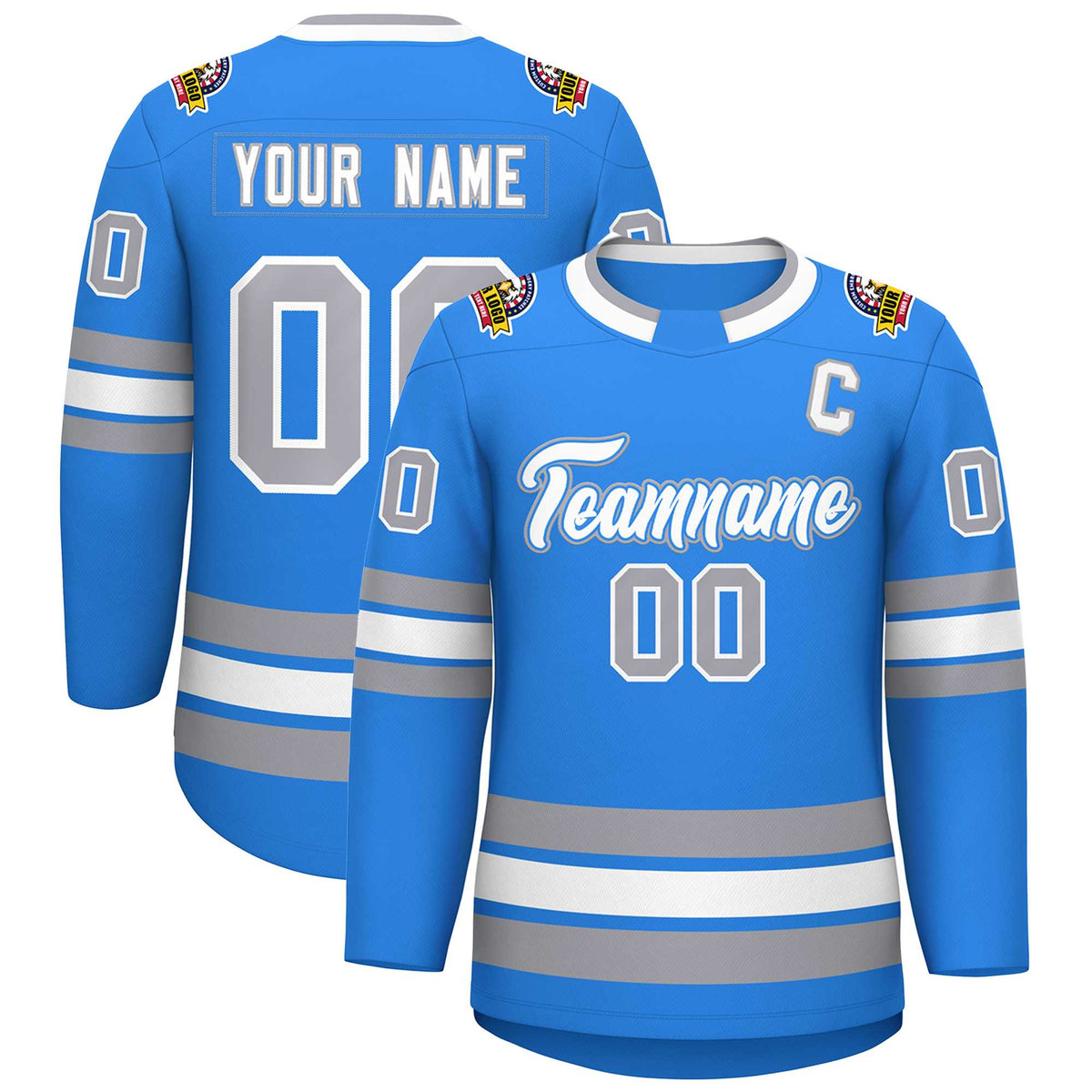 Custom Powder Blue White Powder Blue-Gray Classic Style Hockey Jersey | KXKSHOP