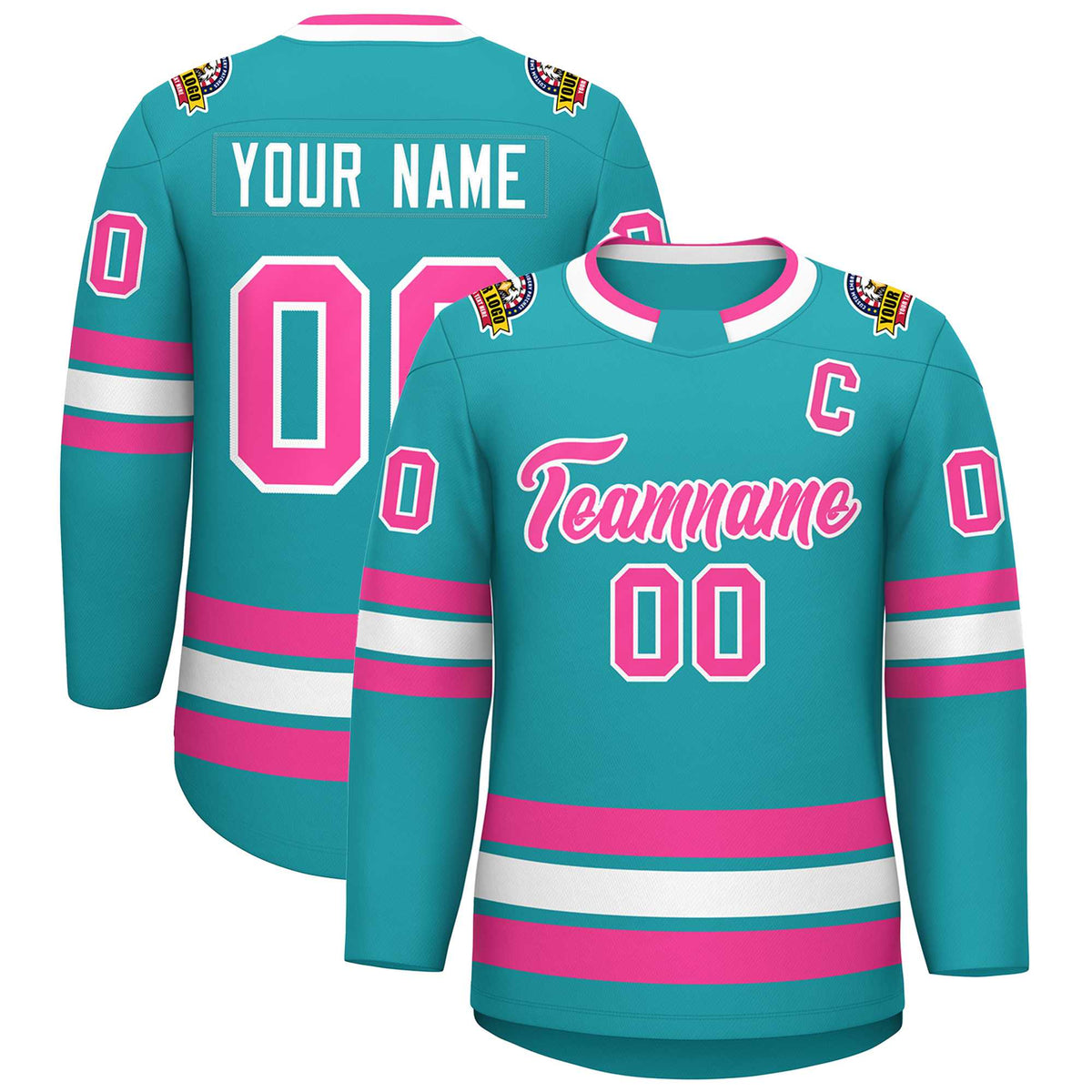 Custom Aqua Pink-White Classic Style Hockey Jersey | KXKSHOP