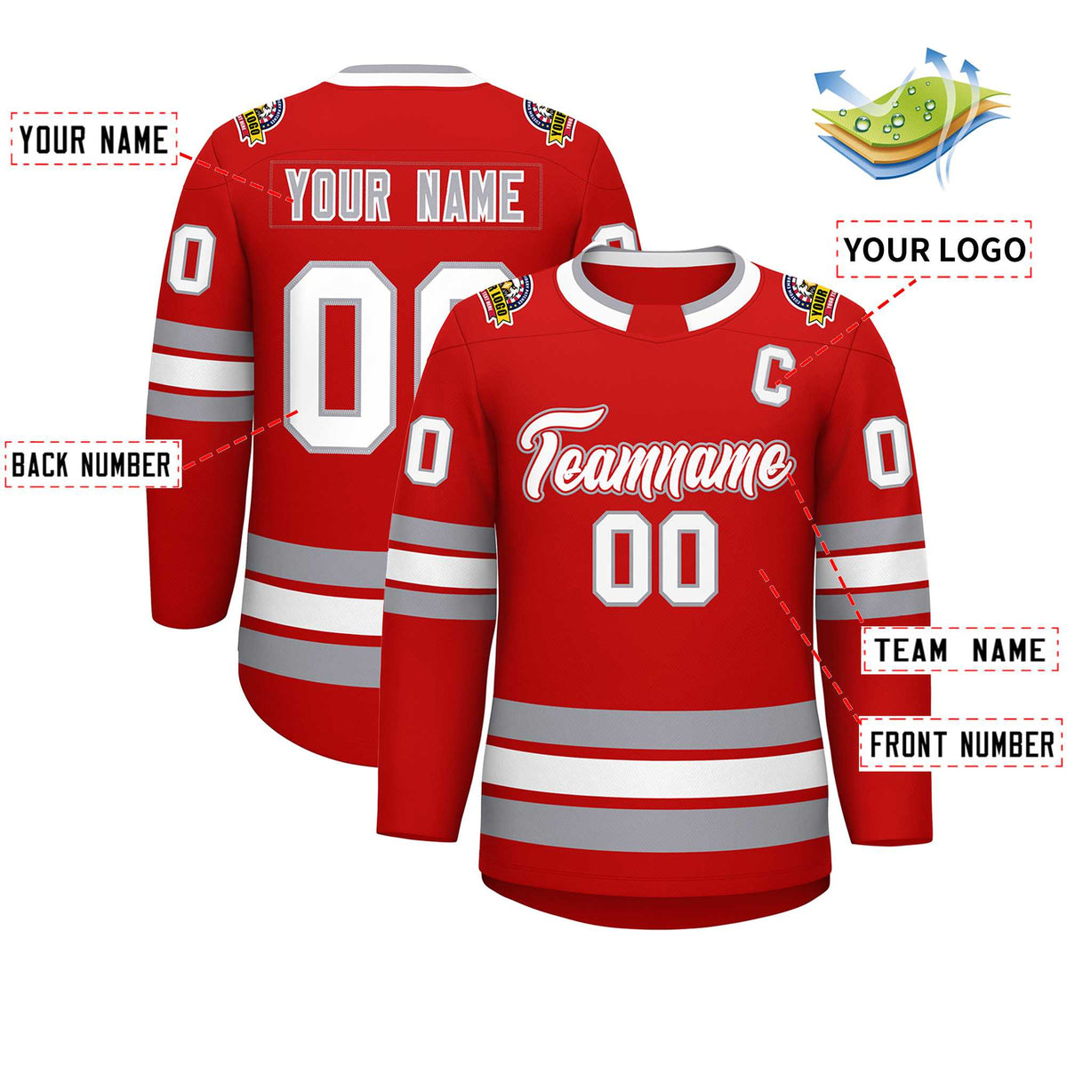Custom Red White Red-Gray Classic Style Hockey Jersey | KXKSHOP