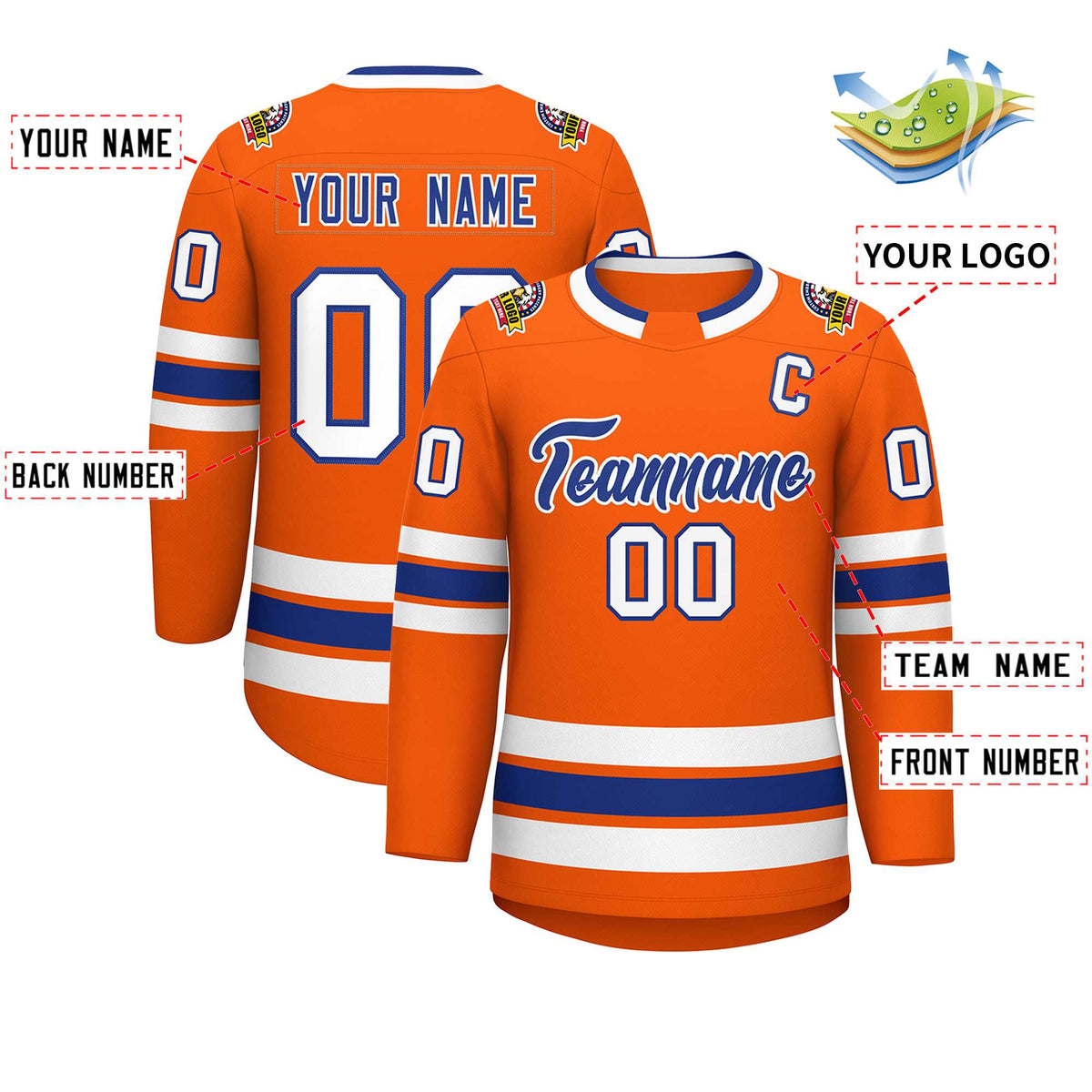 Custom Orange Royal-White Classic Style Hockey Jersey | KXKSHOP