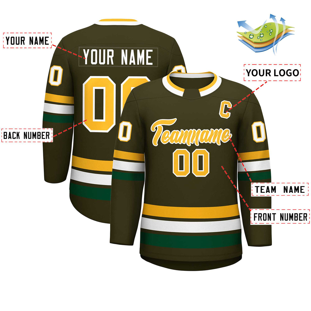 Custom Olive Gold-White Classic Style Hockey Jersey | KXKSHOP