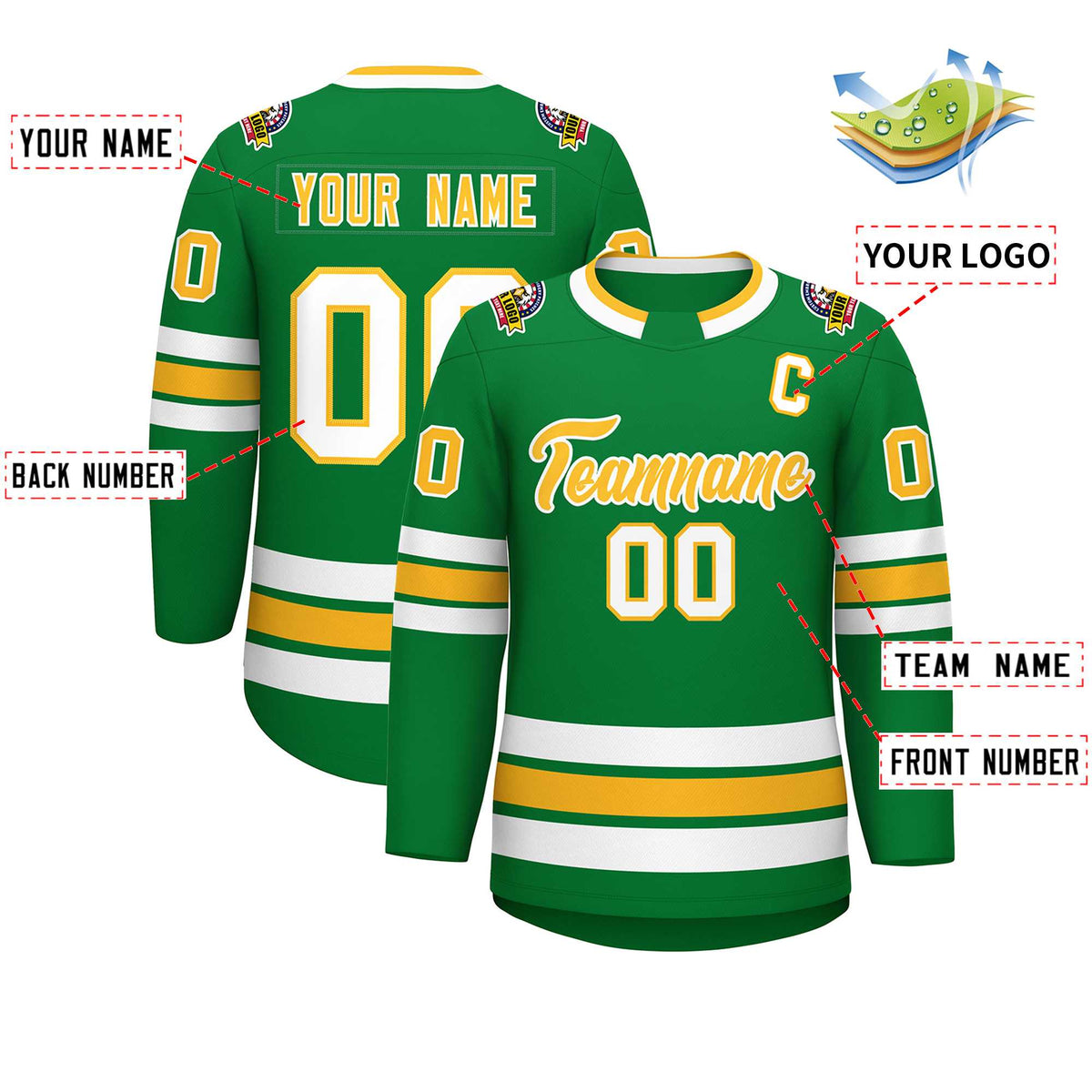 Custom Kelly Green Gold-White Classic Style Hockey Jersey | KXKSHOP