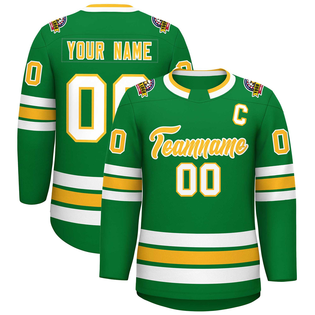 Custom Kelly Green Gold-White Classic Style Hockey Jersey | KXKSHOP