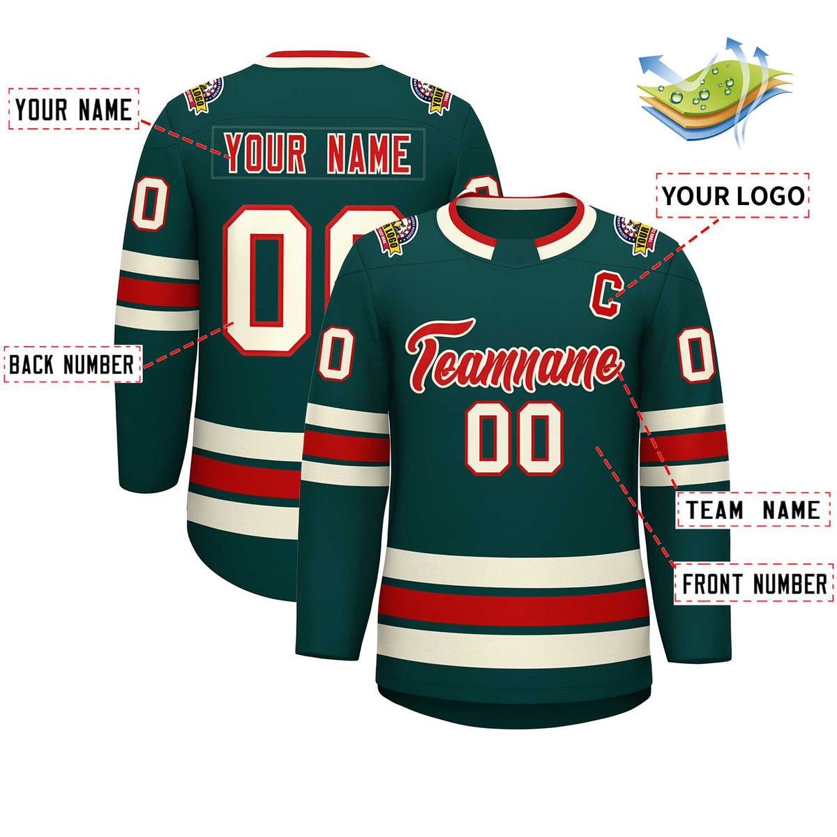 Custom Midnight Green Red-Khaki Classic Style Hockey Jersey | KXKSHOP