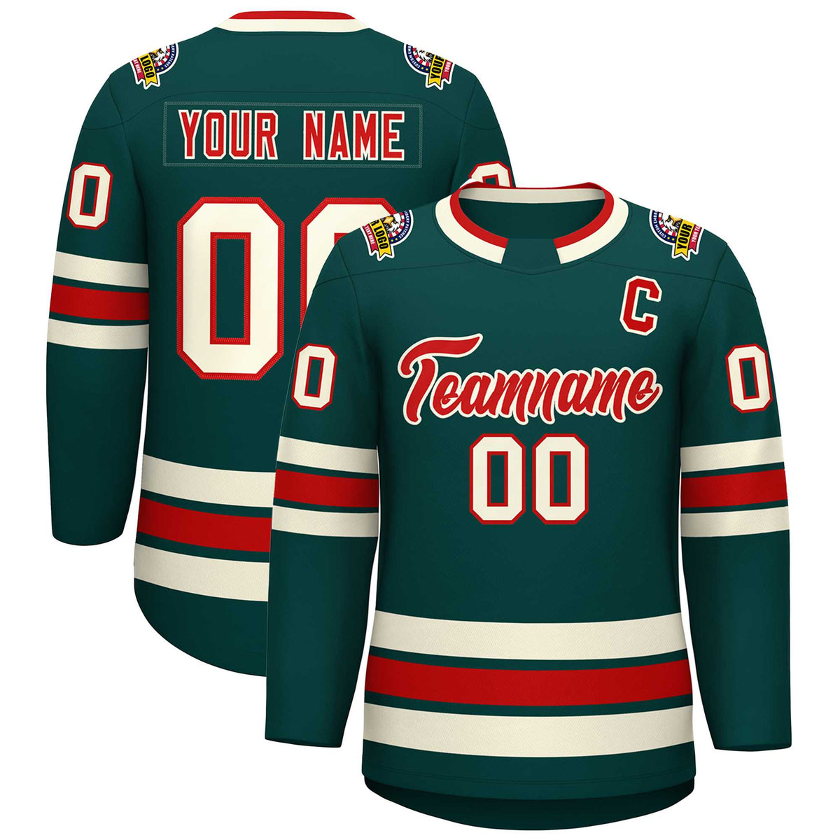 Custom Midnight Green Red-Khaki Classic Style Hockey Jersey | KXKSHOP