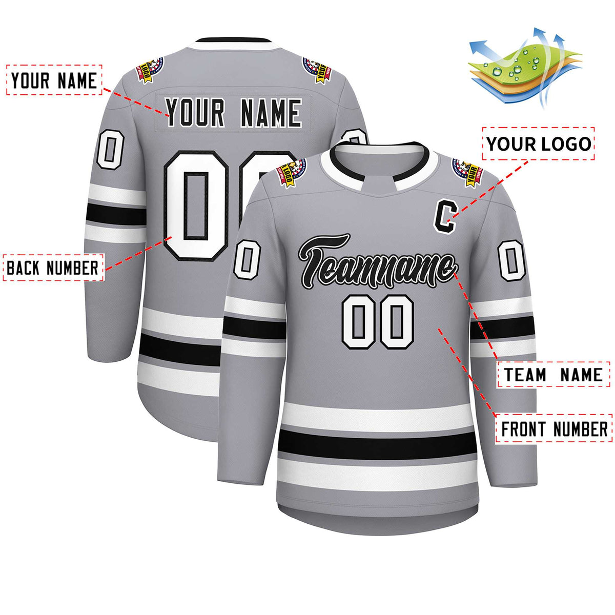 Custom Gray Black White-Black Classic Style Hockey Jersey | KXKSHOP