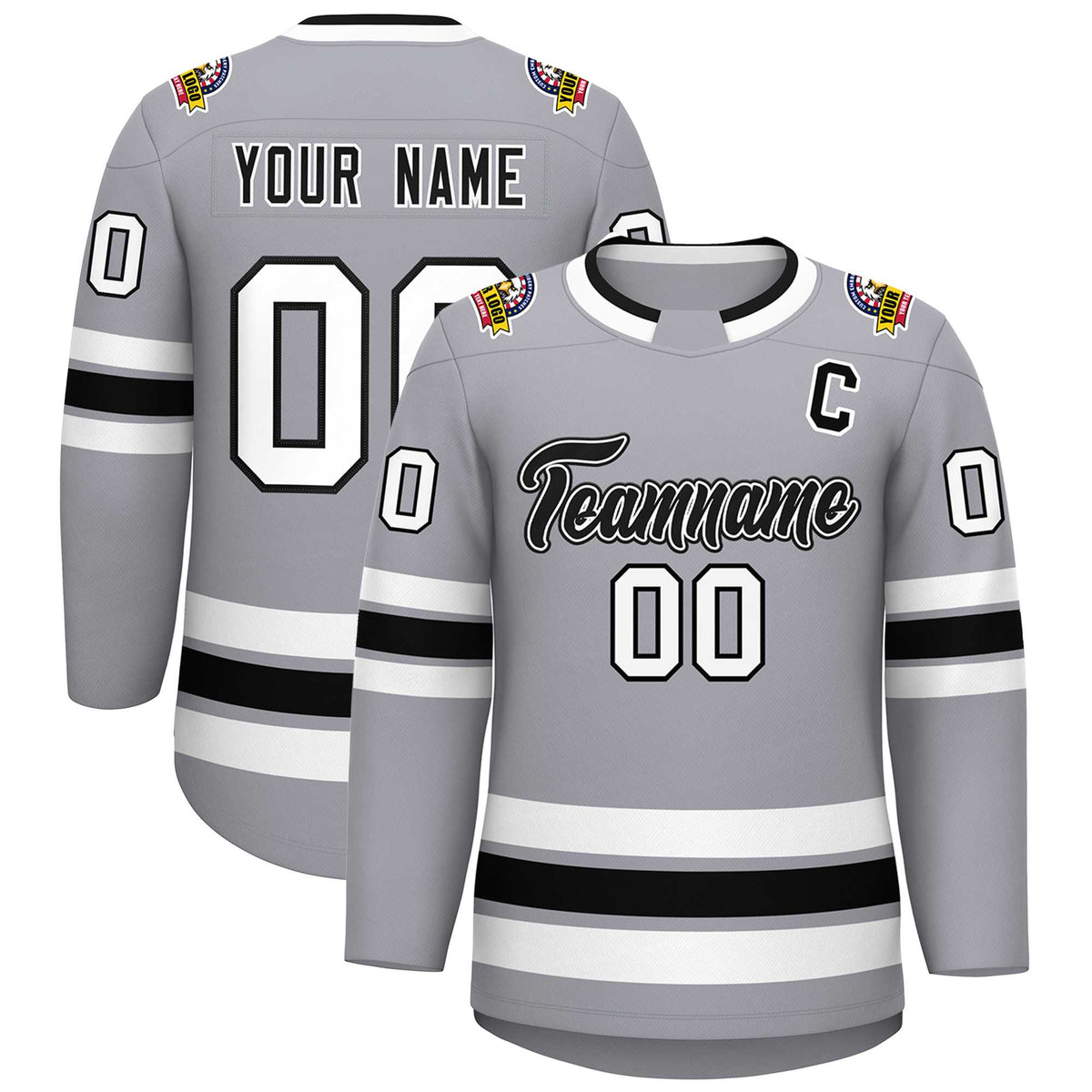 Custom Gray Black White-Black Classic Style Hockey Jersey | KXKSHOP
