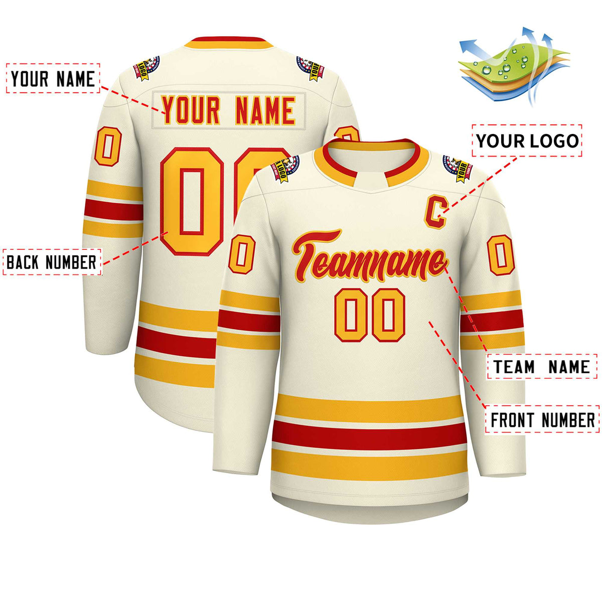 Custom Khaki Red-Gold Classic Style Hockey Jersey | KXKSHOP
