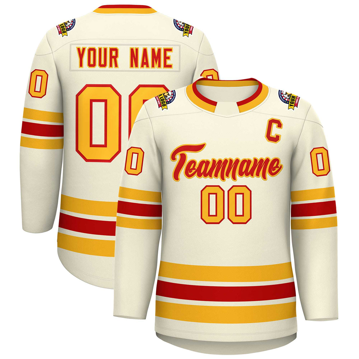 Custom Khaki Red-Gold Classic Style Hockey Jersey | KXKSHOP