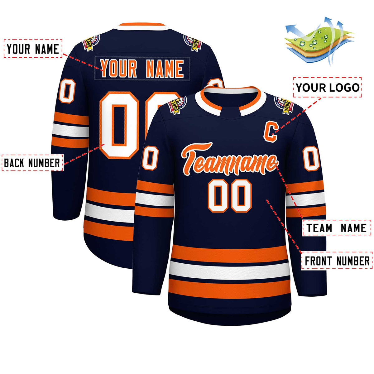 Custom Navy Orange-White Classic Style Hockey Jersey | KXKSHOP