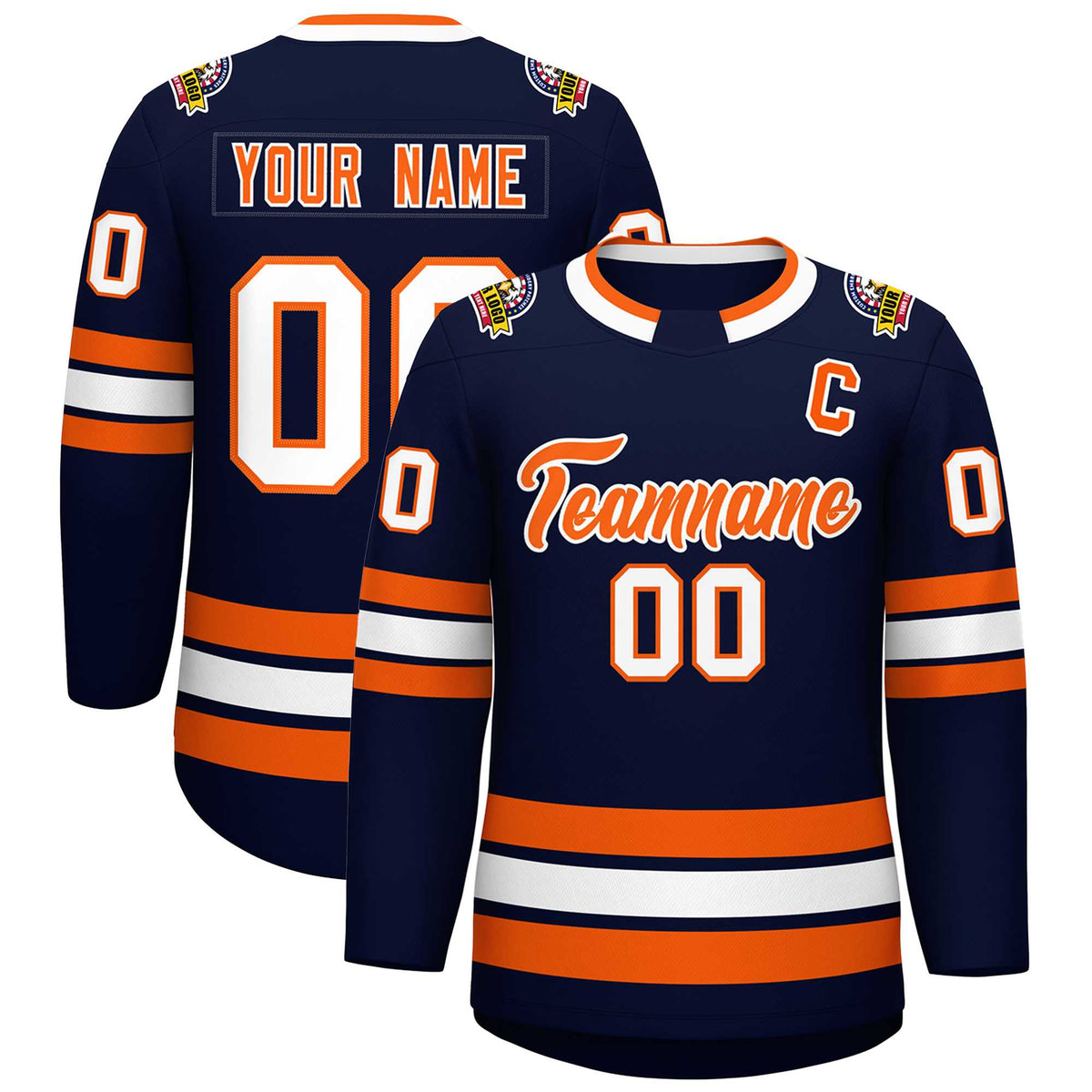 Custom Navy Orange-White Classic Style Hockey Jersey | KXKSHOP