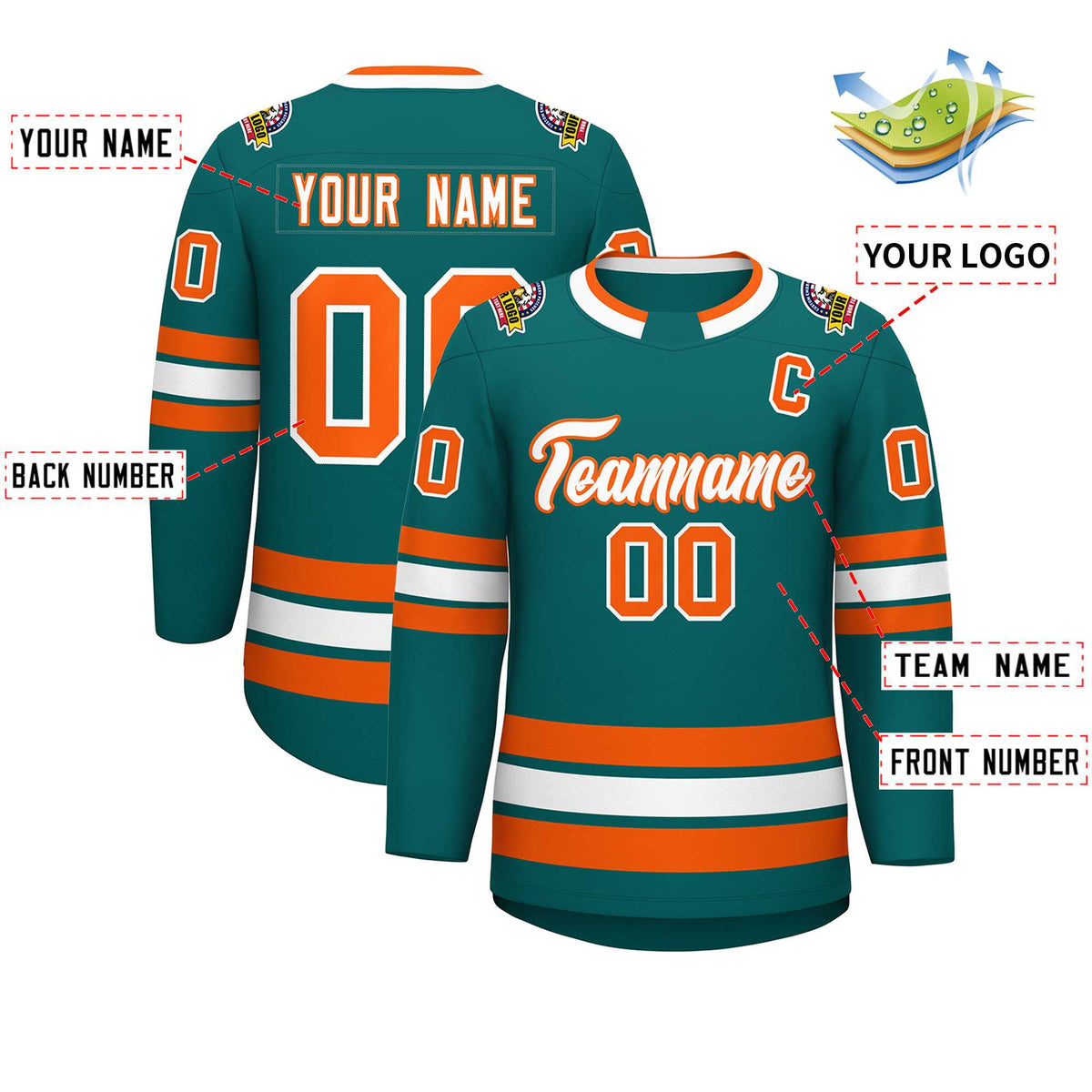 Custom Teal White-Orange Classic Style Hockey Jersey | KXKSHOP