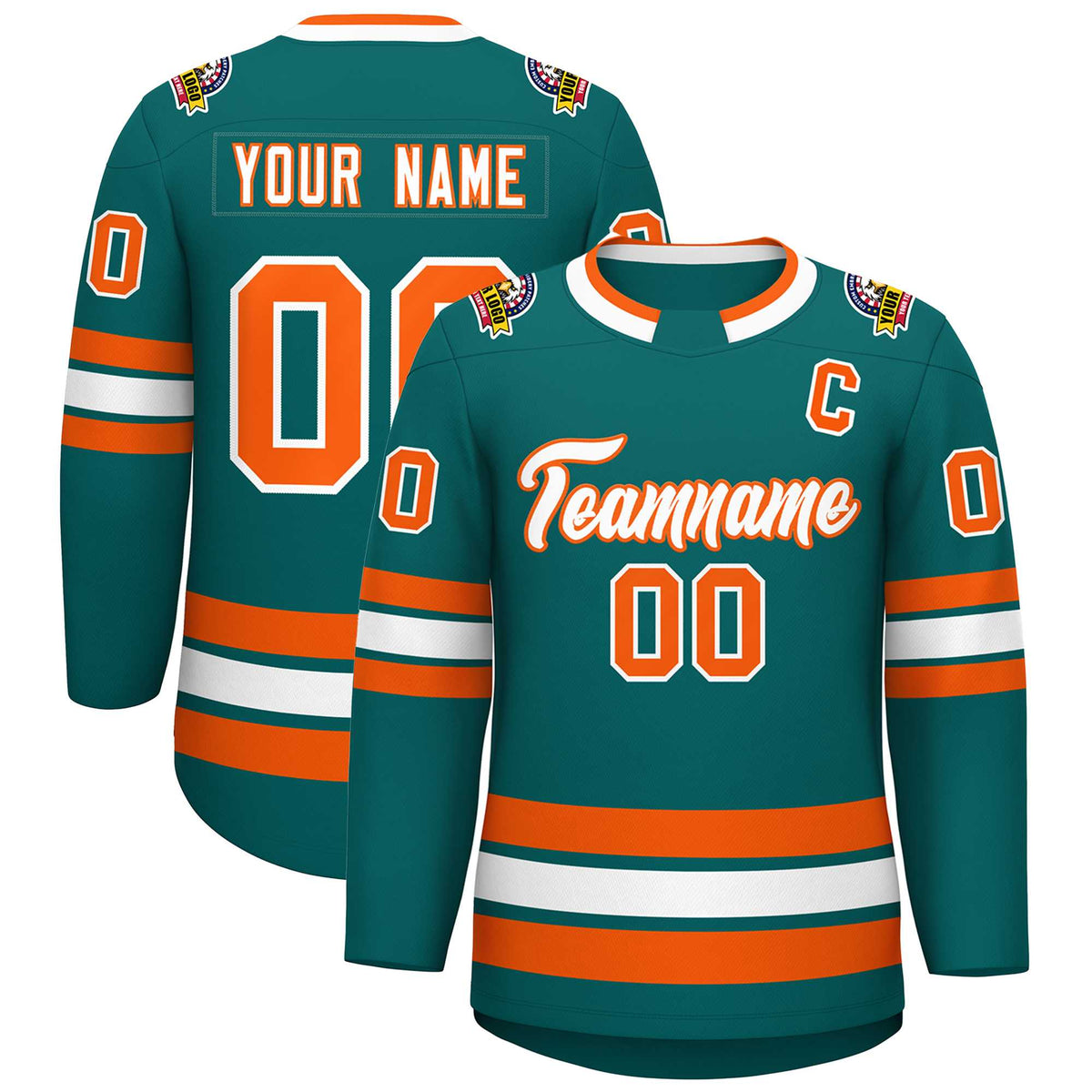 Custom Teal White-Orange Classic Style Hockey Jersey | KXKSHOP