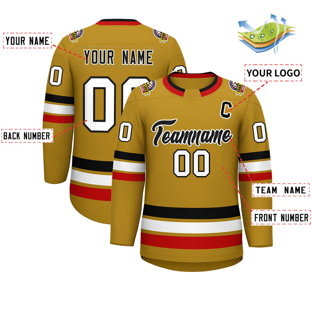 Custom Old Gold Black-White Classic Style Hockey Jersey | KXKSHOP