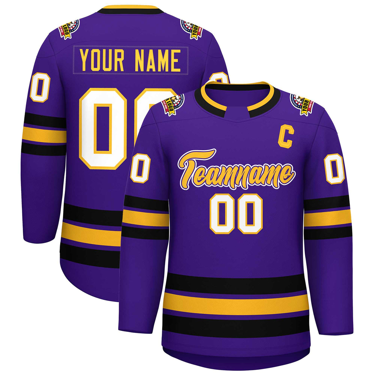 Custom Purple Gold Purple-White Classic Style Hockey Jersey | KXKSHOP