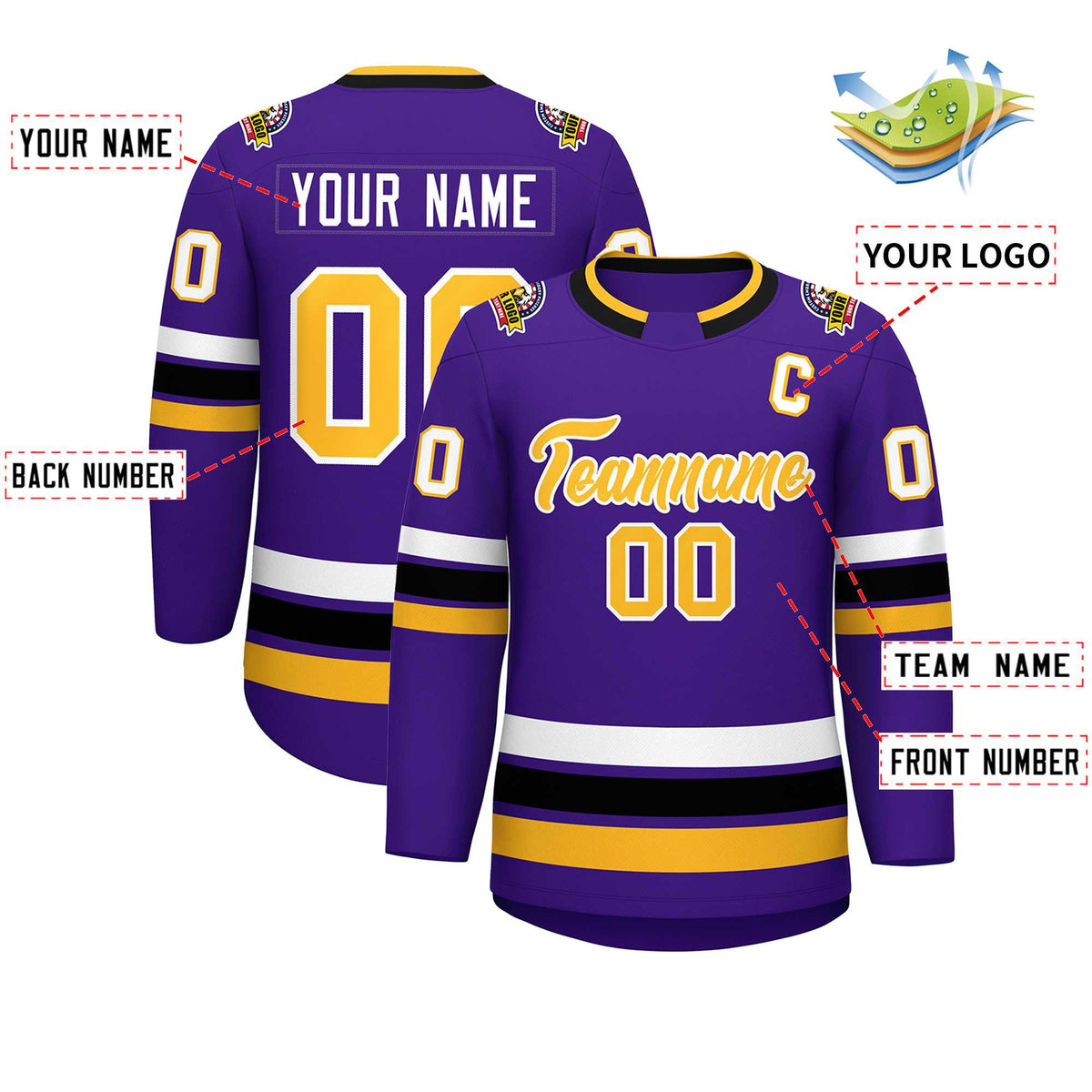 Custom Purple Gold-White Classic Style Hockey Jersey | KXKSHOP