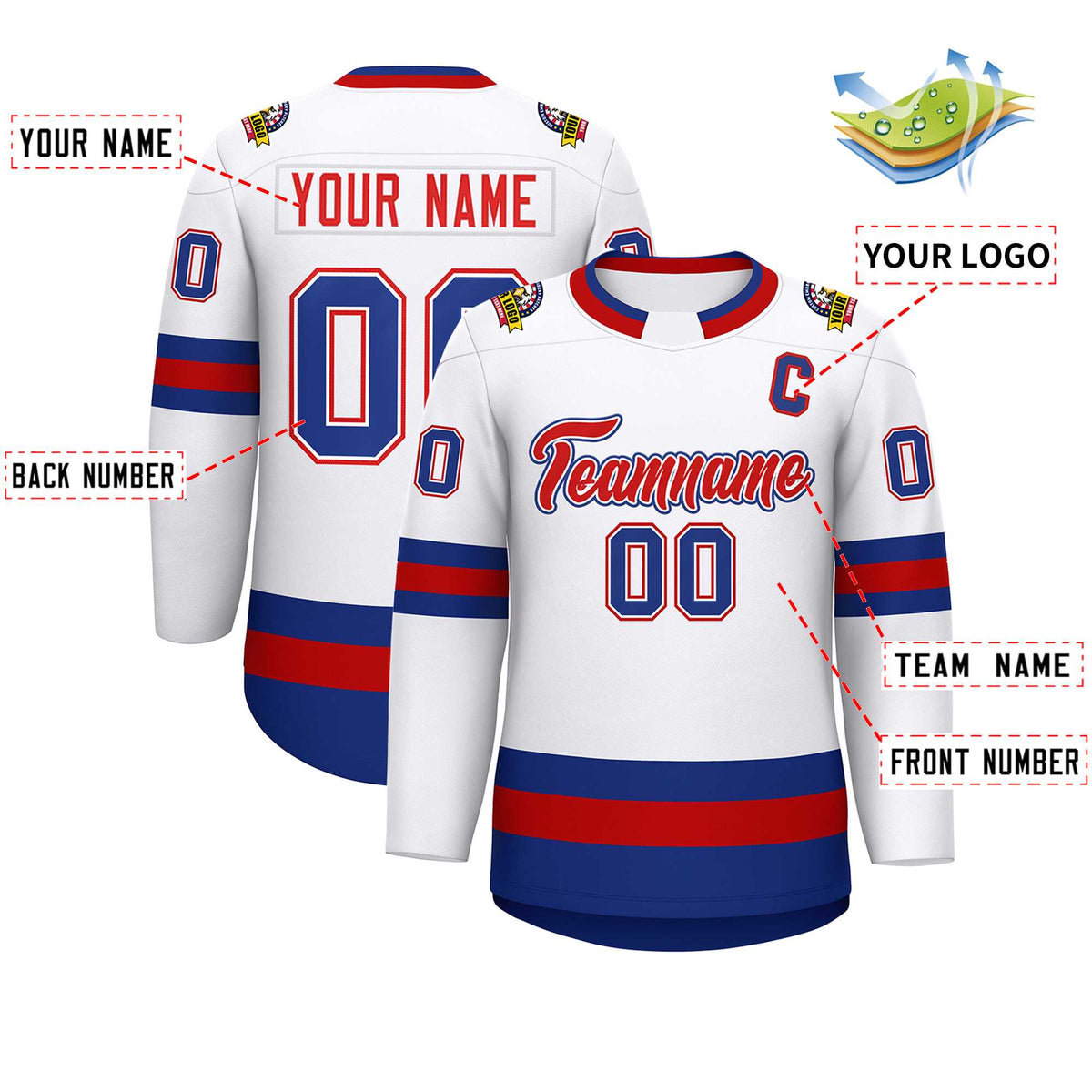 Custom White Red White-Royal Classic Style Hockey Jersey | KXKSHOP