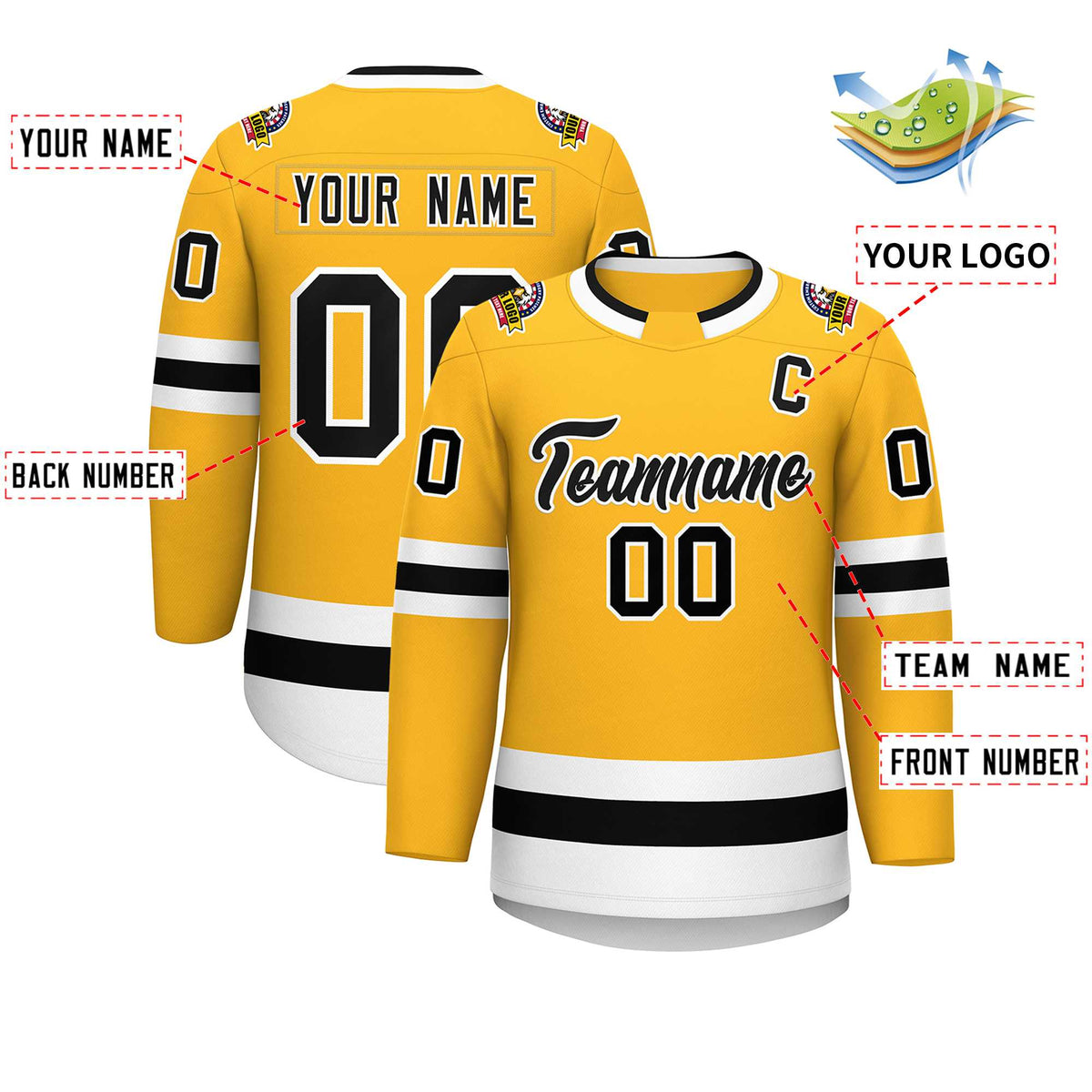 Custom Gold Black-White Classic Style Hockey Jersey | KXKSHOP