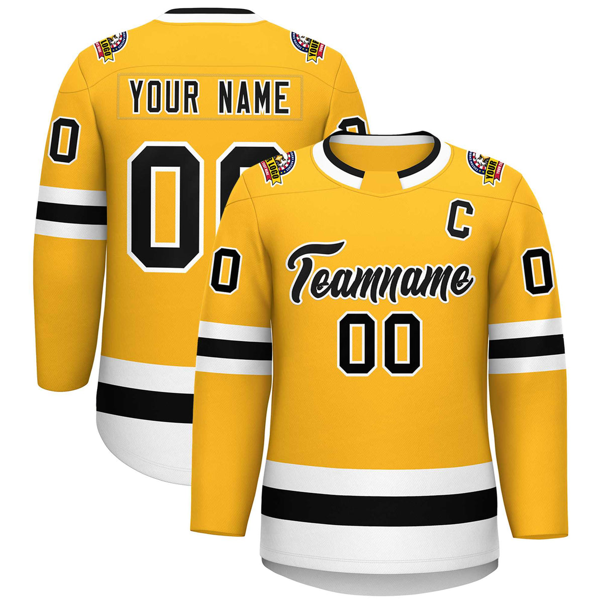 Custom Gold Black-White Classic Style Hockey Jersey | KXKSHOP