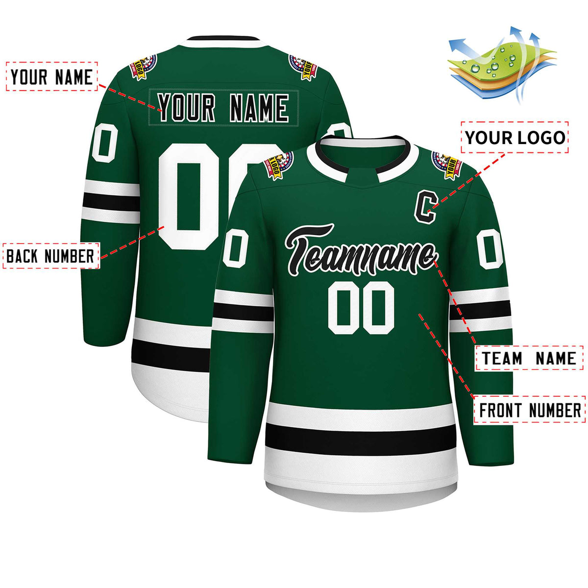 Custom Green Black-White Classic Style Hockey Jersey | KXKSHOP