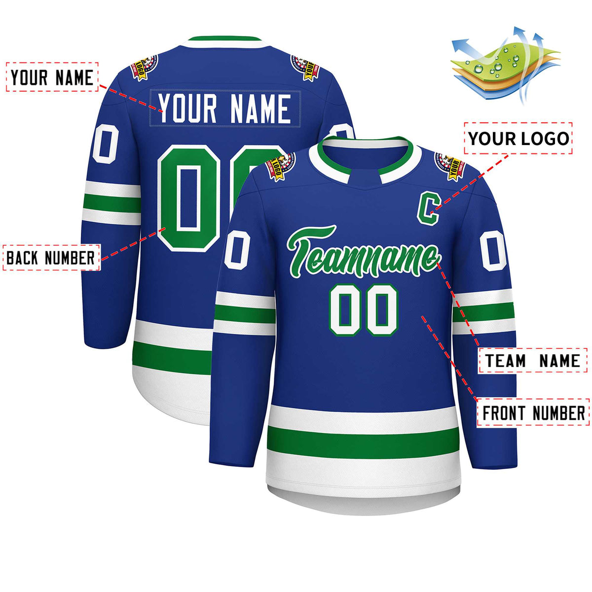 Custom Royal Kelly Green-White Classic Style Hockey Jersey | KXKSHOP