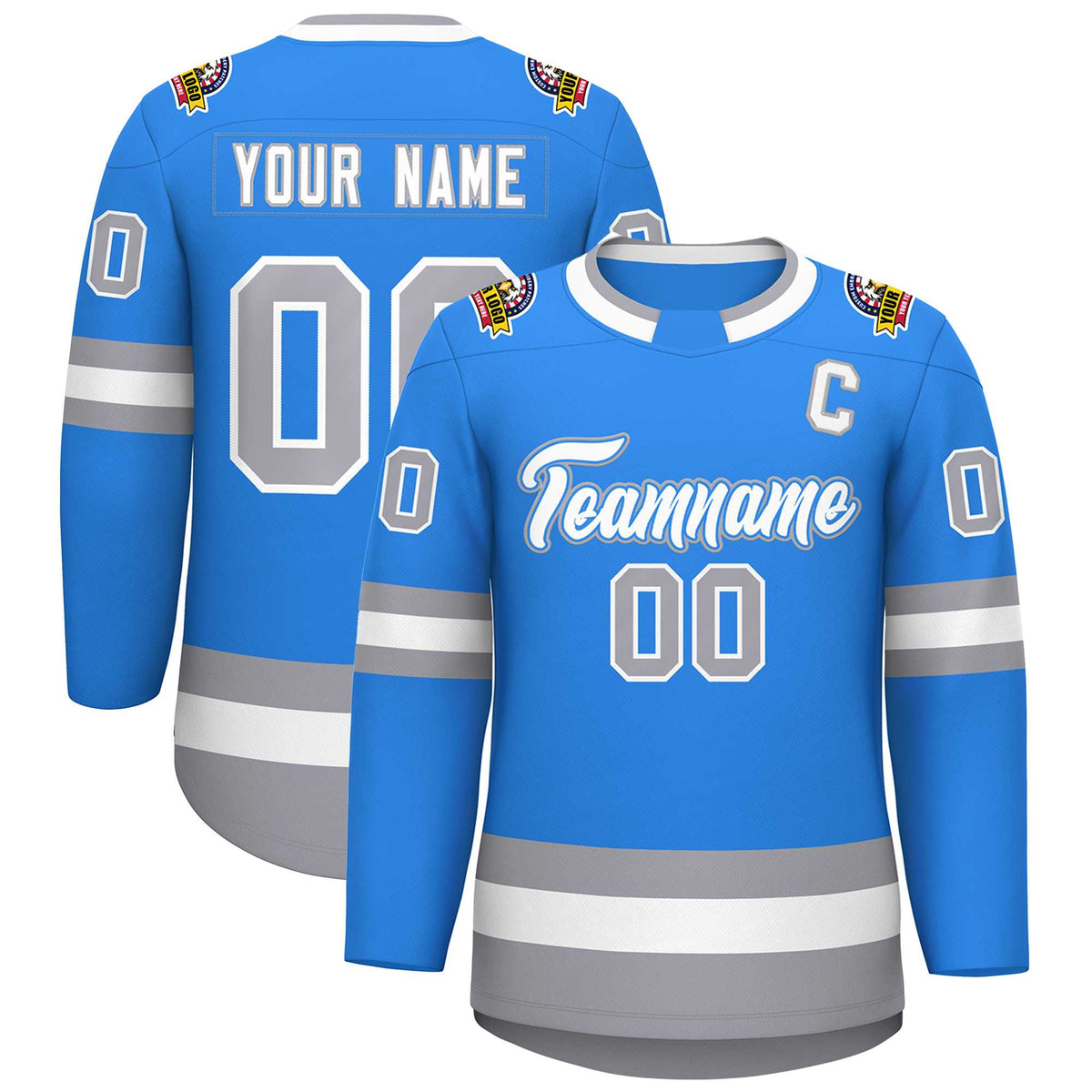 Custom Powder Blue White Powder Blue-Gray Classic Style Hockey Jersey | KXKSHOP