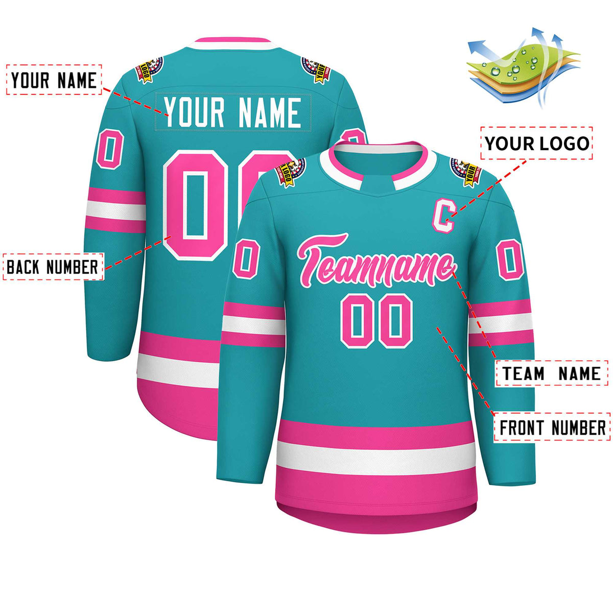 Custom Aqua Pink-White Classic Style Hockey Jersey | KXKSHOP