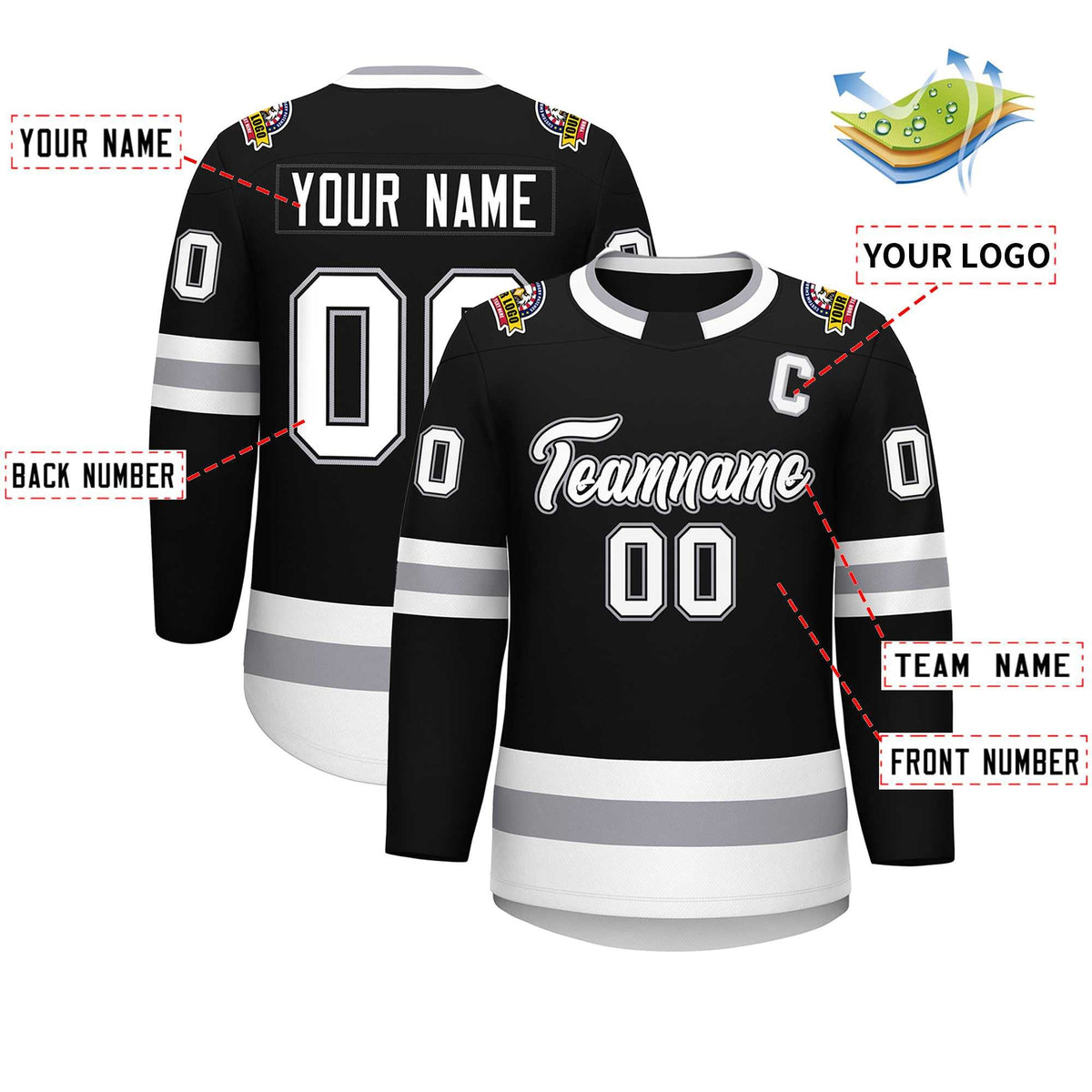 Custom Black White Black-Gray Classic Style Hockey Jersey | KXKSHOP