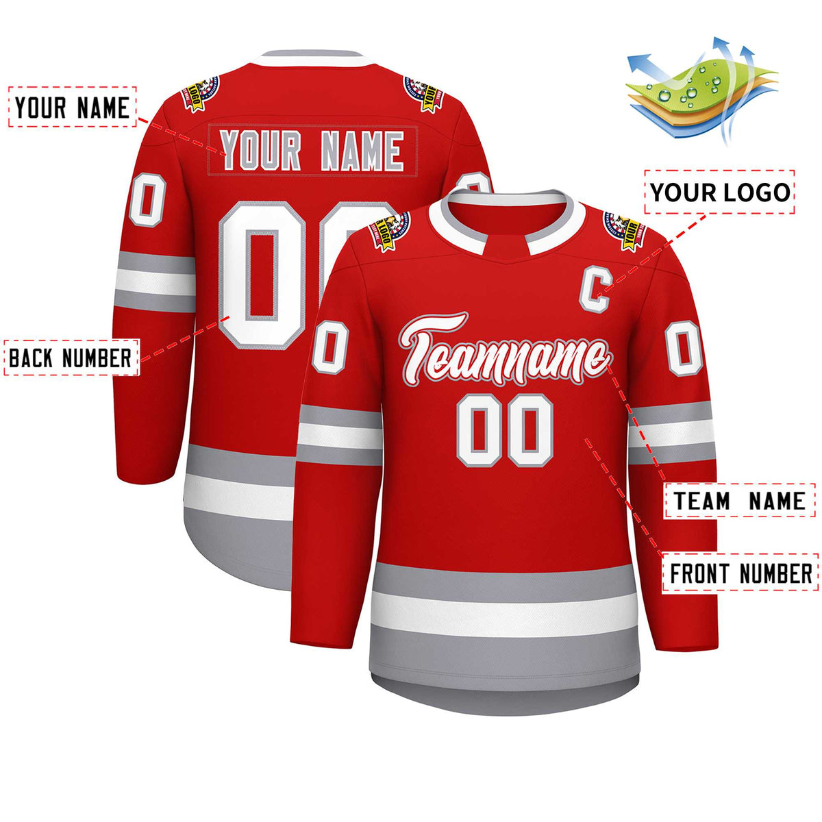 Custom Red White Red-Gray Classic Style Hockey Jersey | KXKSHOP