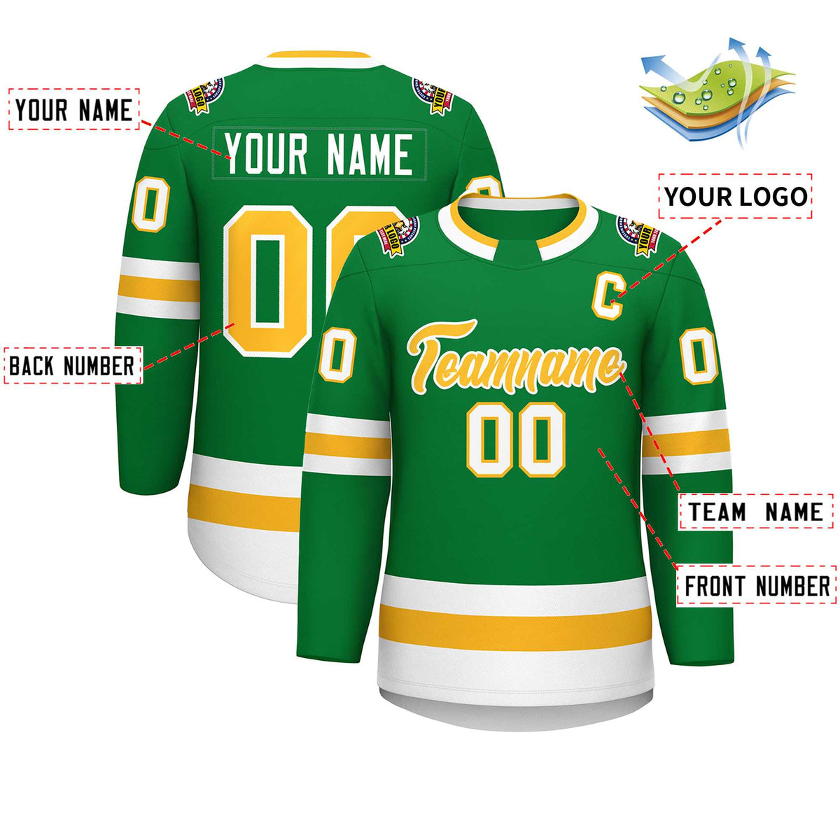 Custom Kelly Green Gold-White Classic Style Hockey Jersey | KXKSHOP