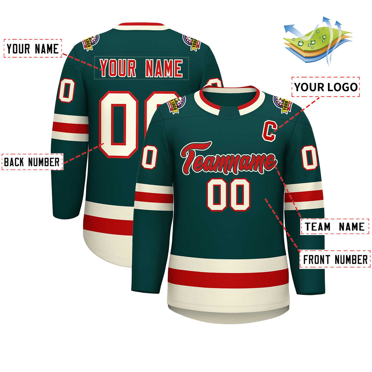 Custom Midnight Green Red Midnight Green-Khaki Classic Style Hockey Jersey | KXKSHOP
