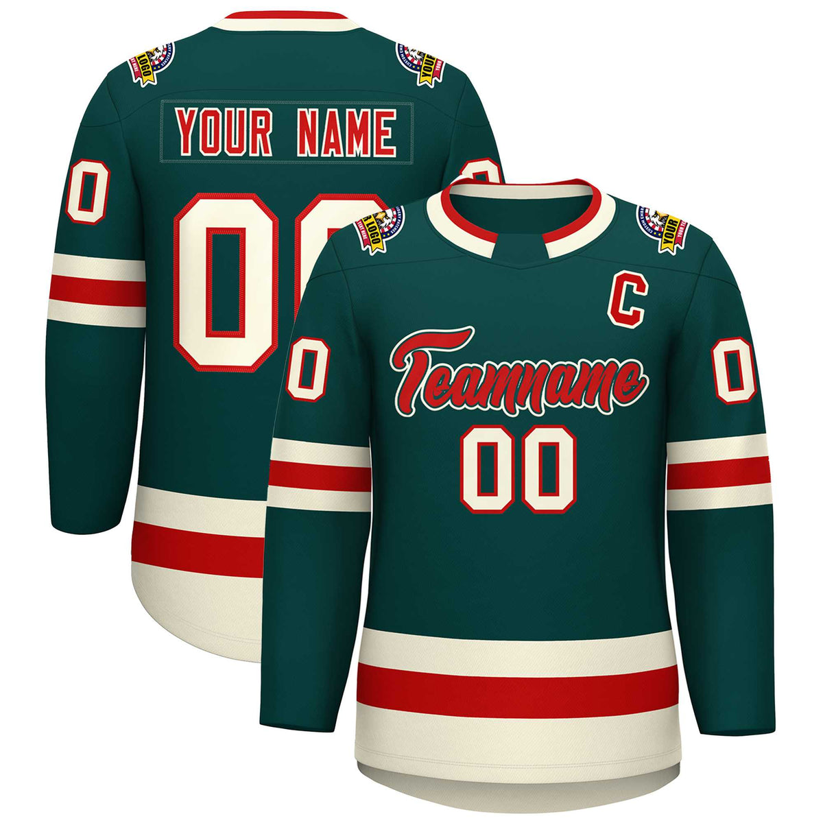 Custom Midnight Green Red Midnight Green-Khaki Classic Style Hockey Jersey | KXKSHOP