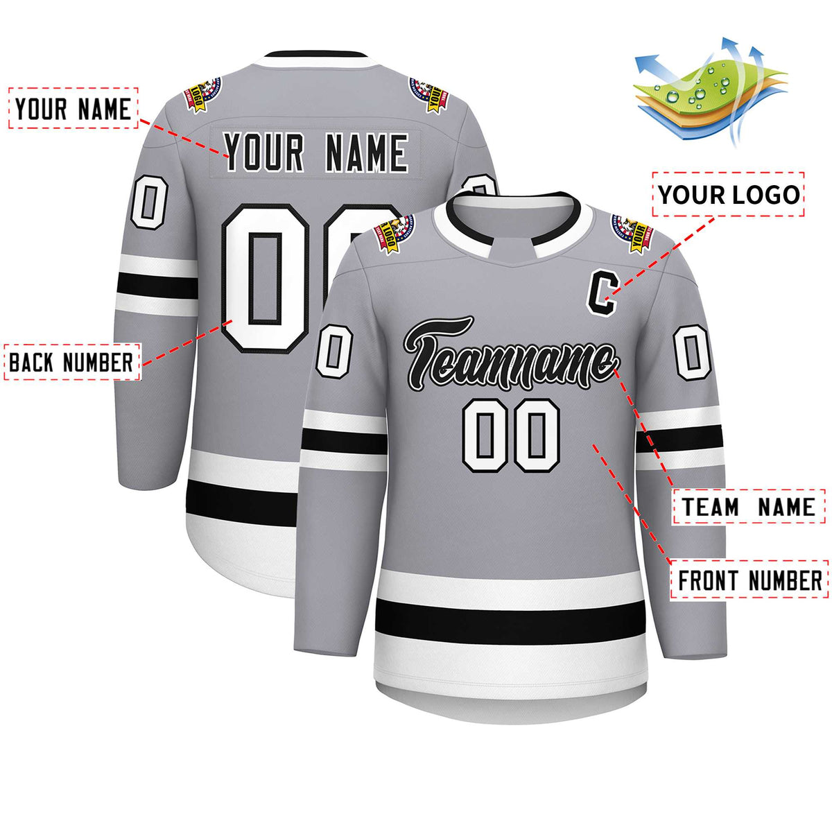 Custom Gray Black White-Black Classic Style Hockey Jersey | KXKSHOP