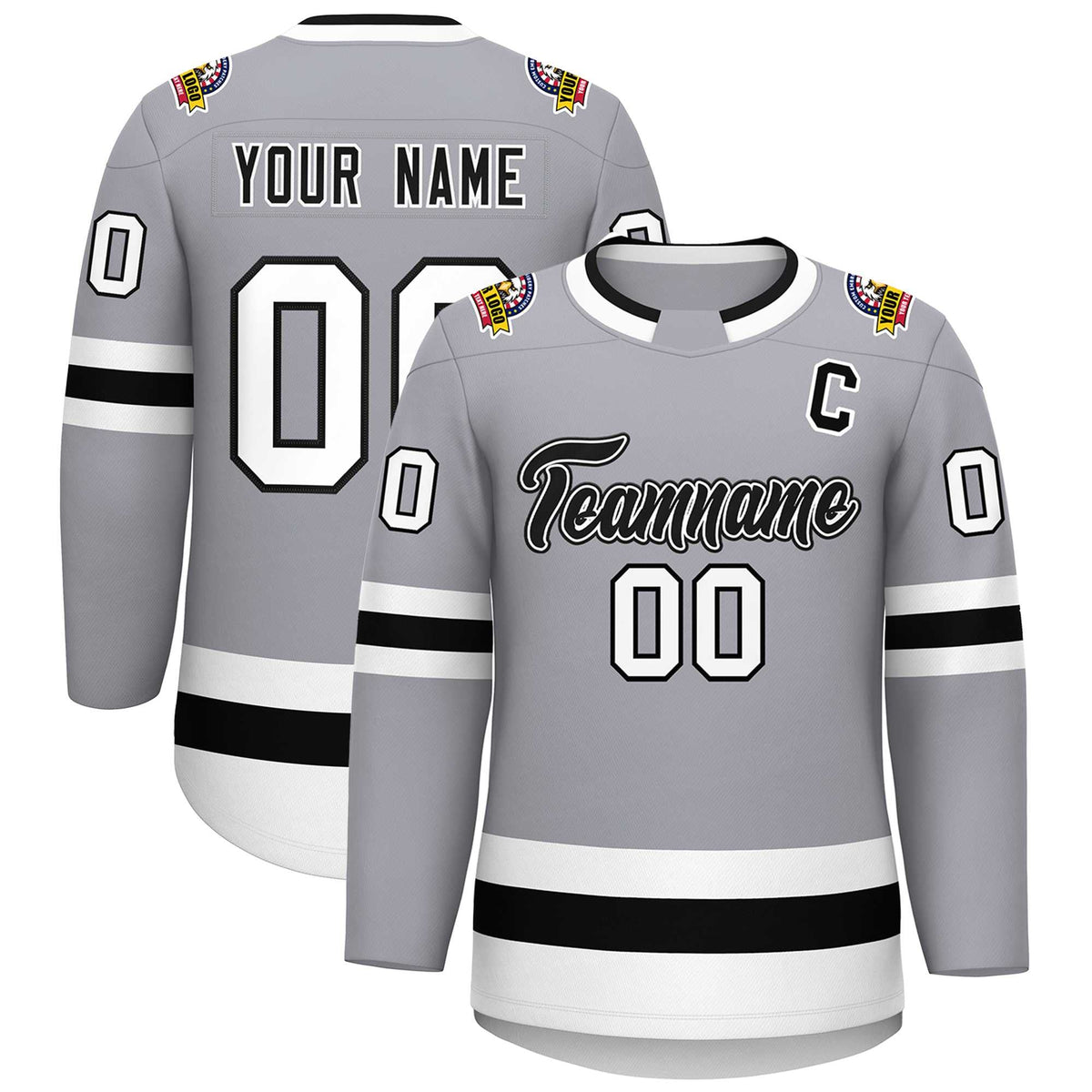 Custom Gray Black White-Black Classic Style Hockey Jersey | KXKSHOP