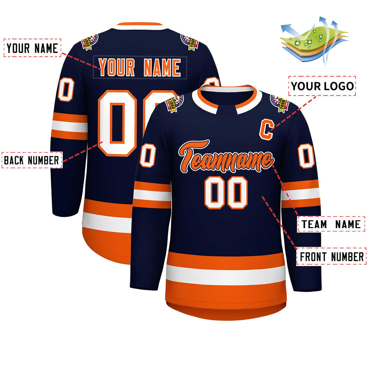 Custom Navy Orange Navy-White Classic Style Hockey Jersey | KXKSHOP