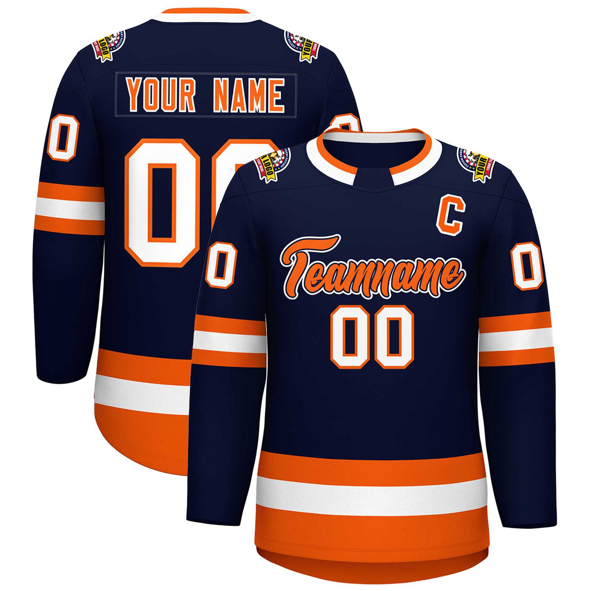Custom Navy Orange Navy-White Classic Style Hockey Jersey | KXKSHOP