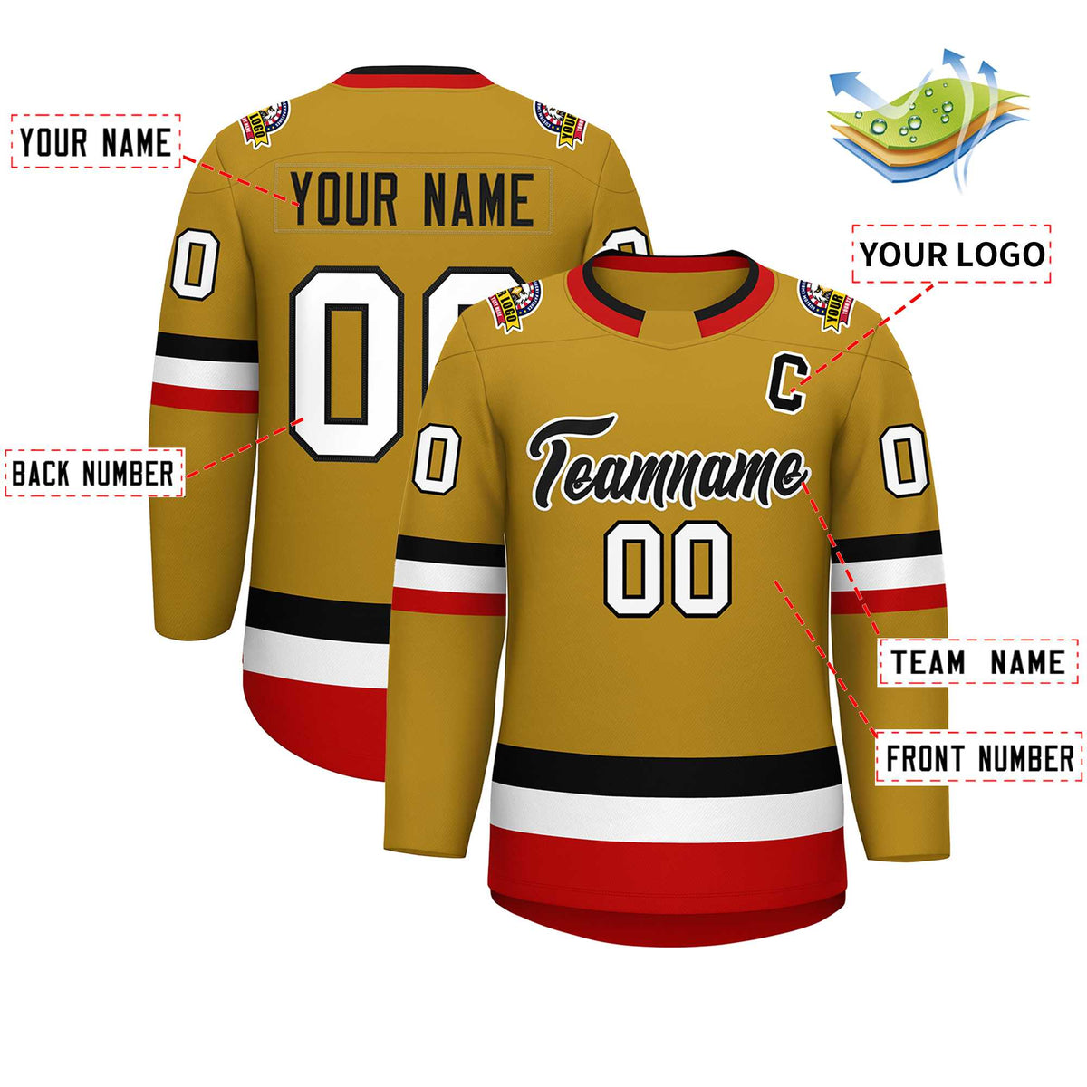 Custom Old Gold Black-White Classic Style Hockey Jersey | KXKSHOP